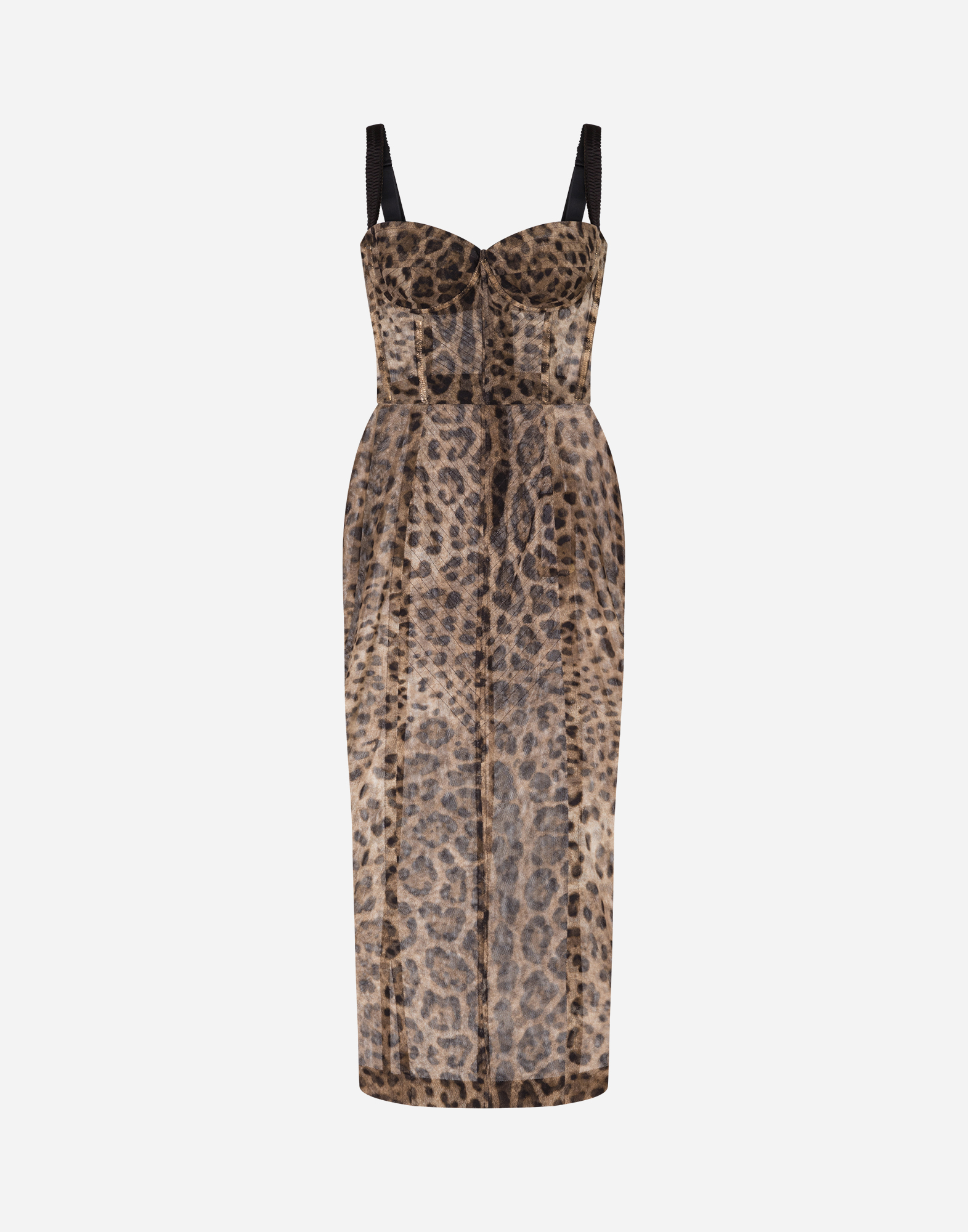 Longuette tulle dress with leopard print in Multicolor | Dolce&Gabbana®