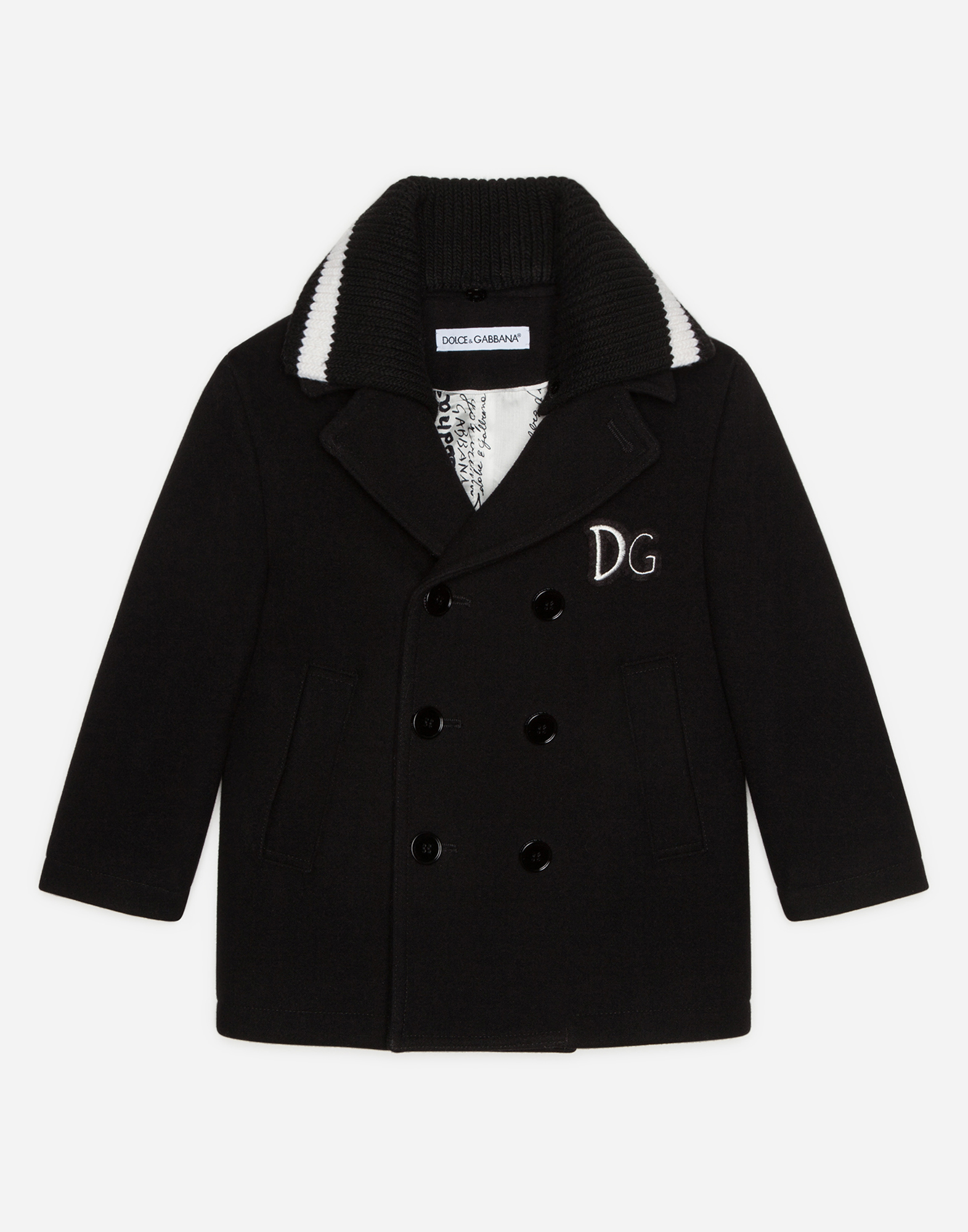 Broadcloth pea coat with DG patch in Black