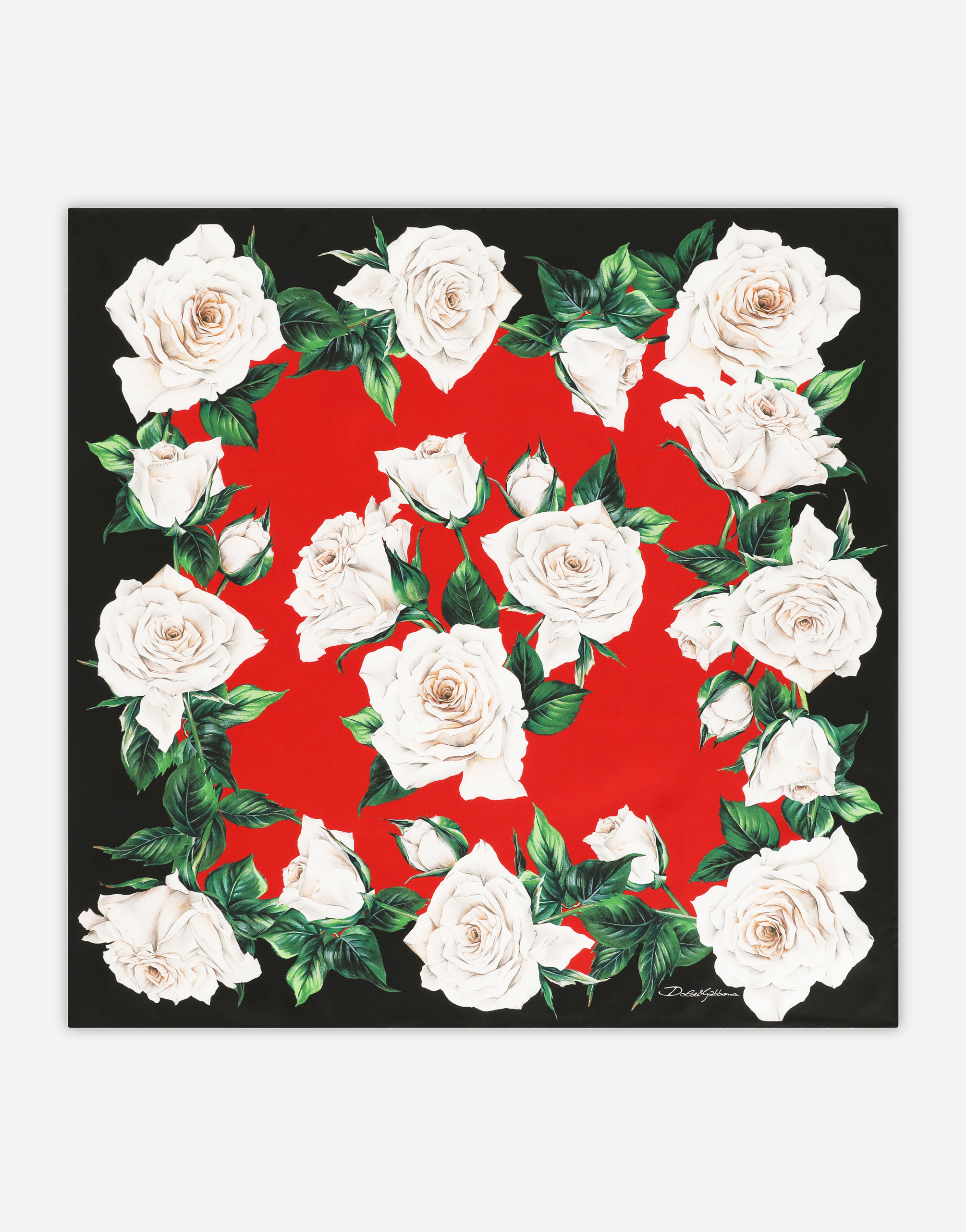 Twill scarf with white rose print (70 x 70) in Multicolor