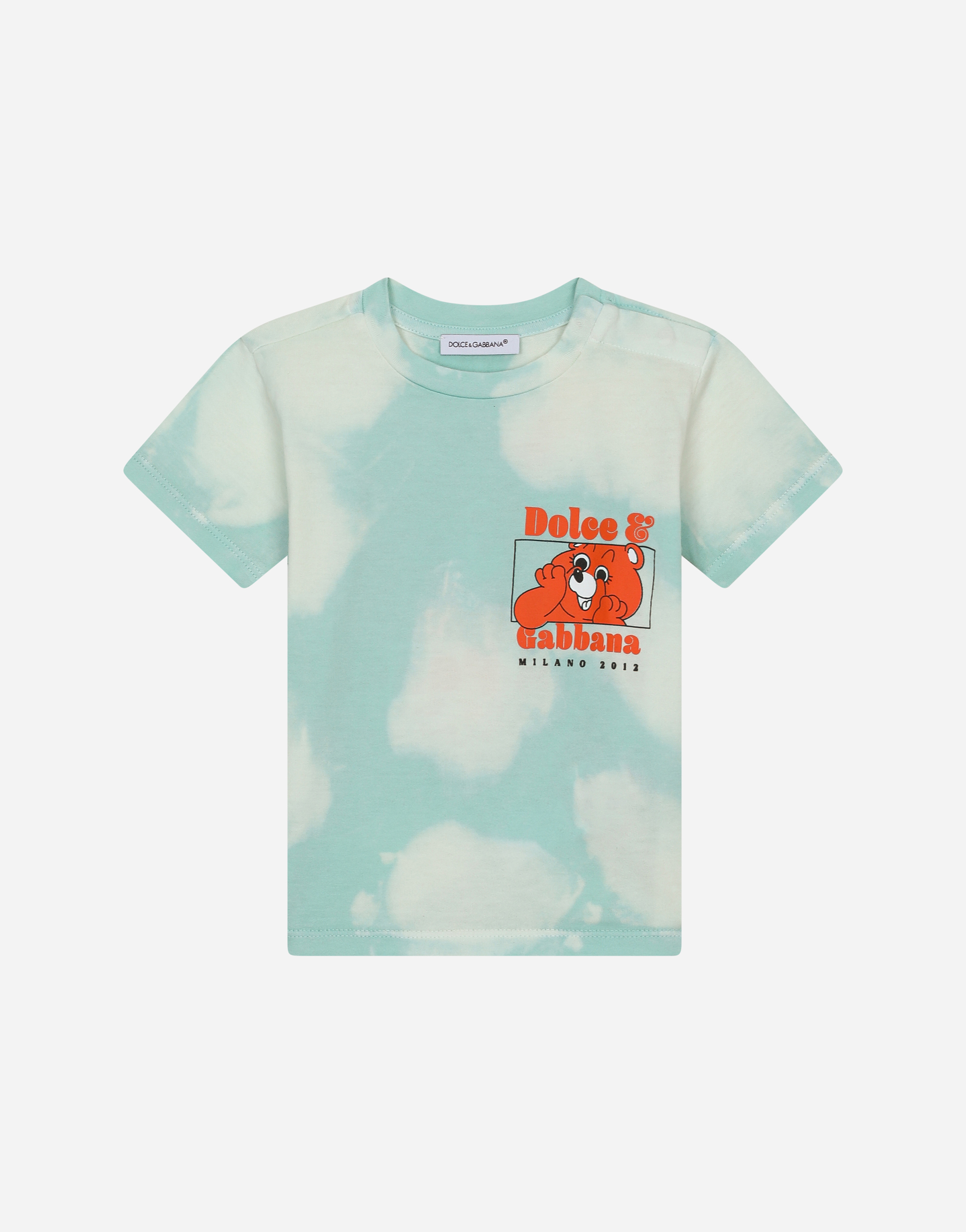 Jersey T-shirt with teddy-bear and cloud print in Multicolor