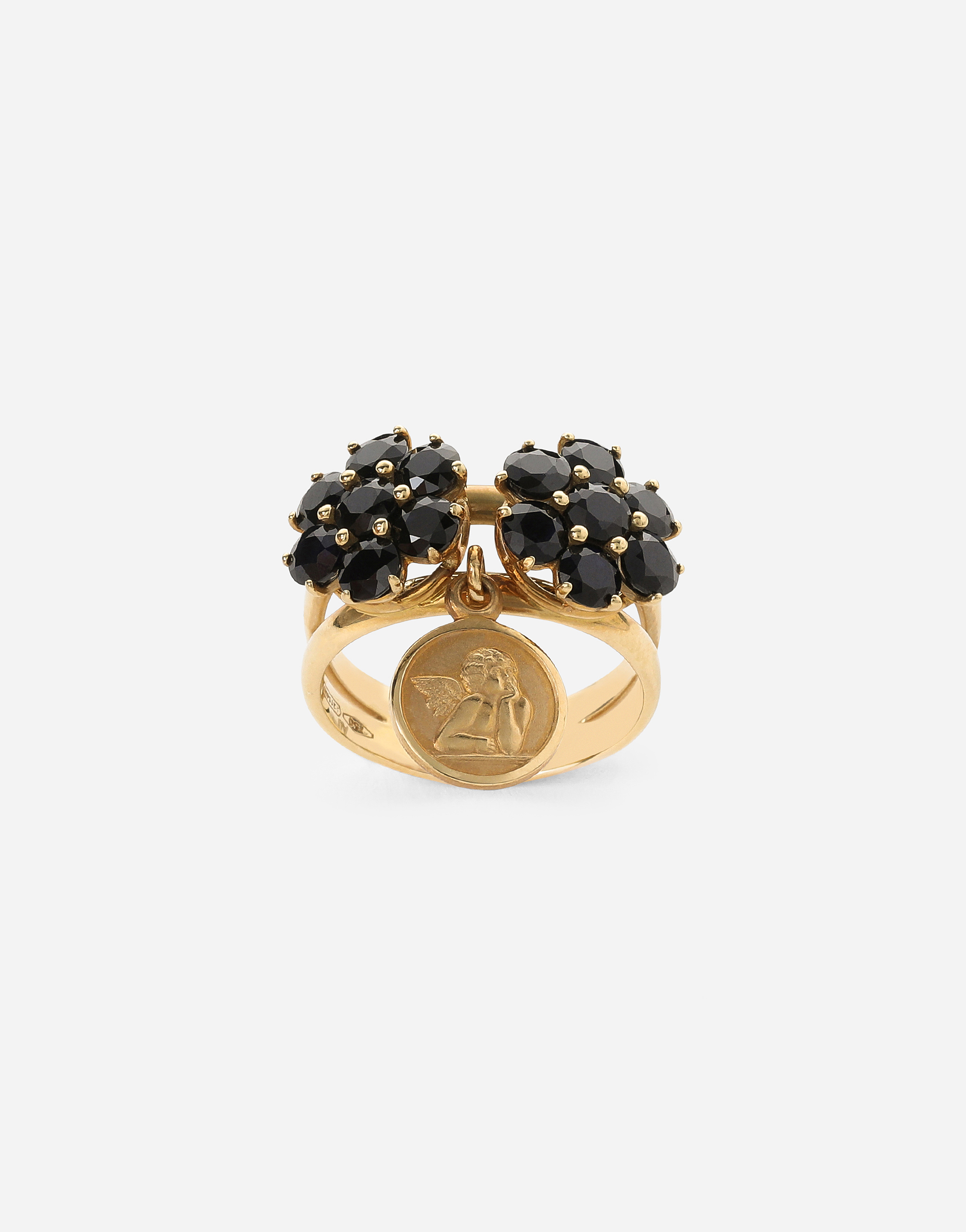 Family ring in yellow 18kt gold with black sapphires in Gold