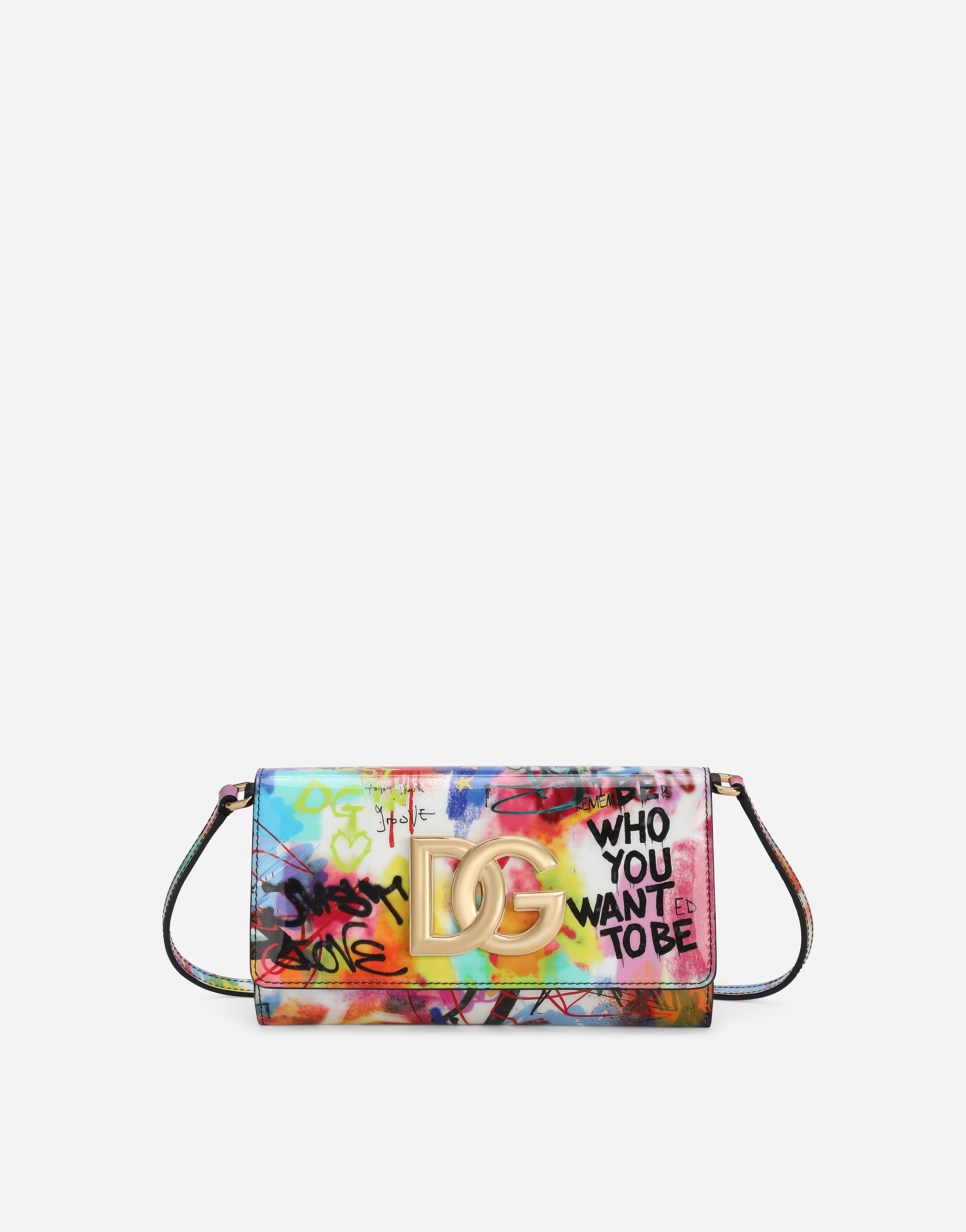 Printed patent leather 3.5 clutch in Multicolor