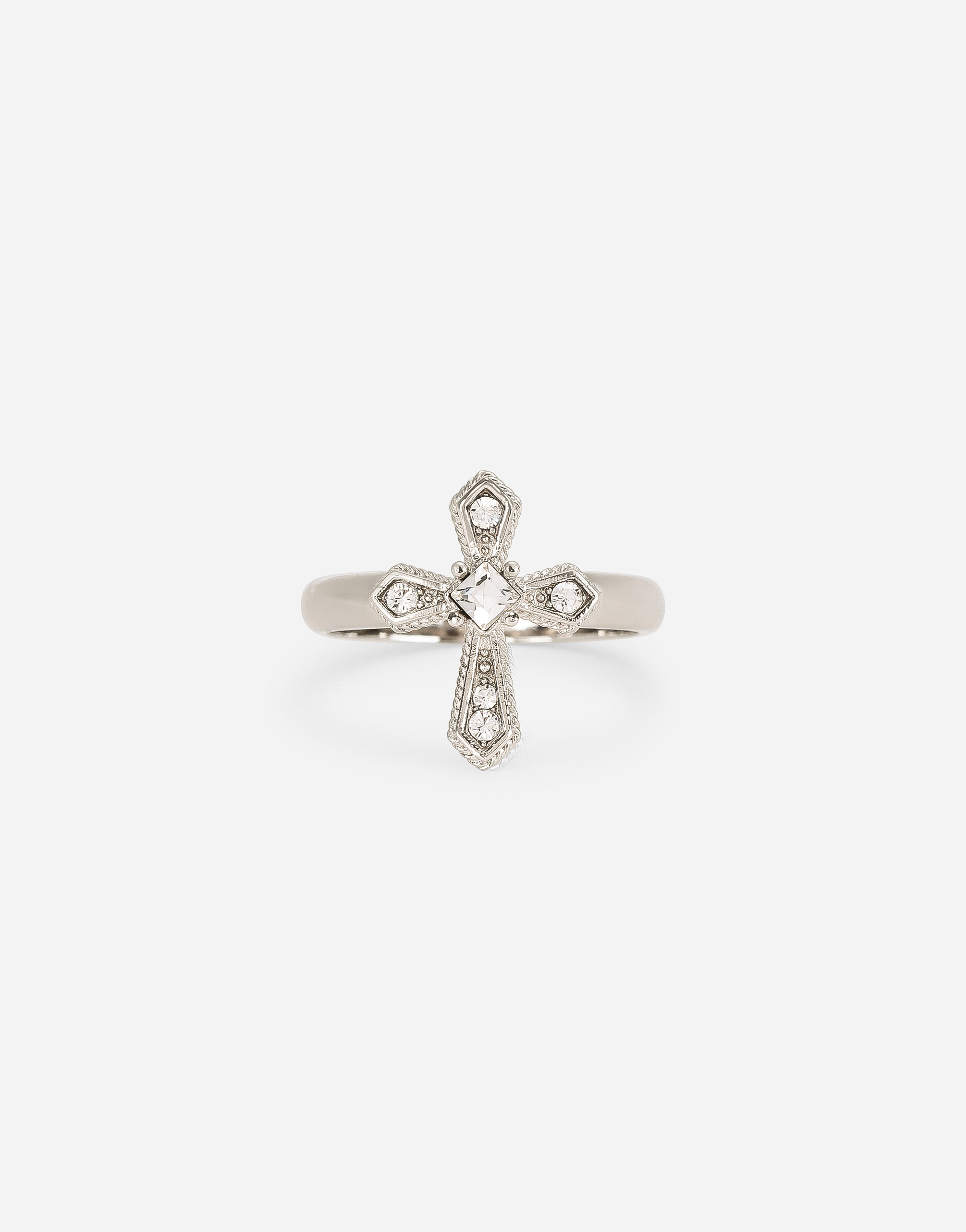 Ring with cross and crystals in Silver