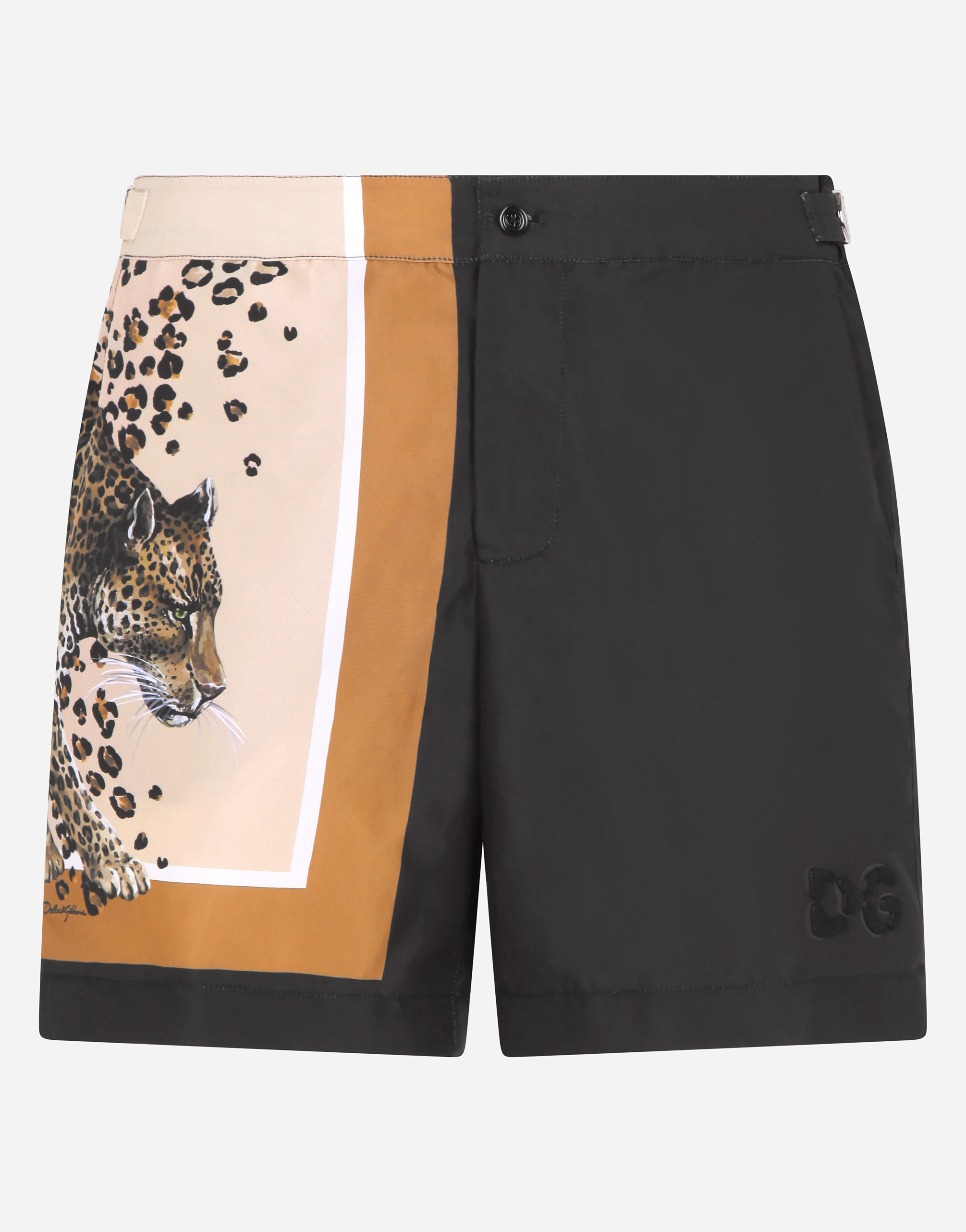 Mid-length swim shorts with leopard print and DG logo in Multicolor
