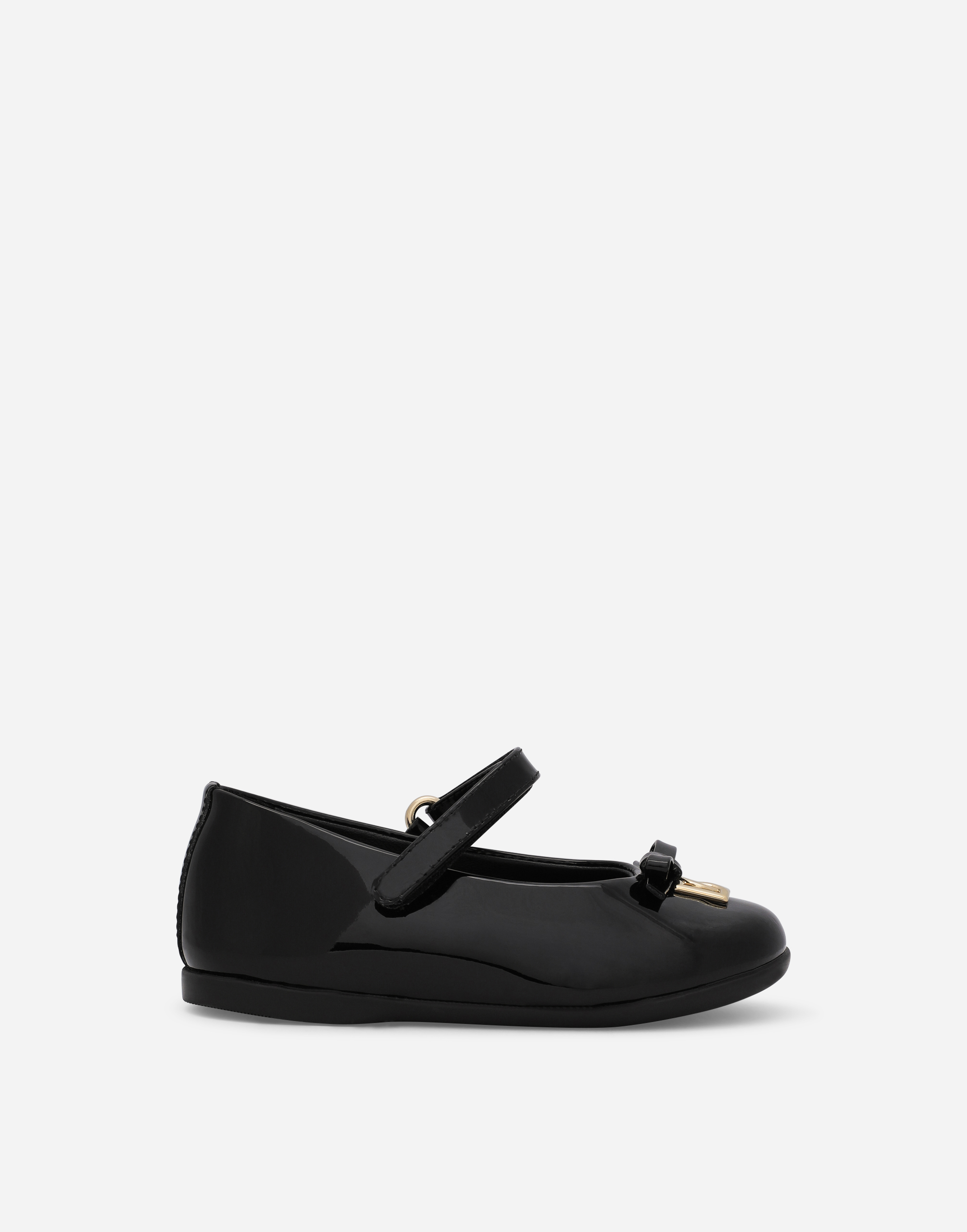 Patent leather ballet flats with metal DG logo in Black