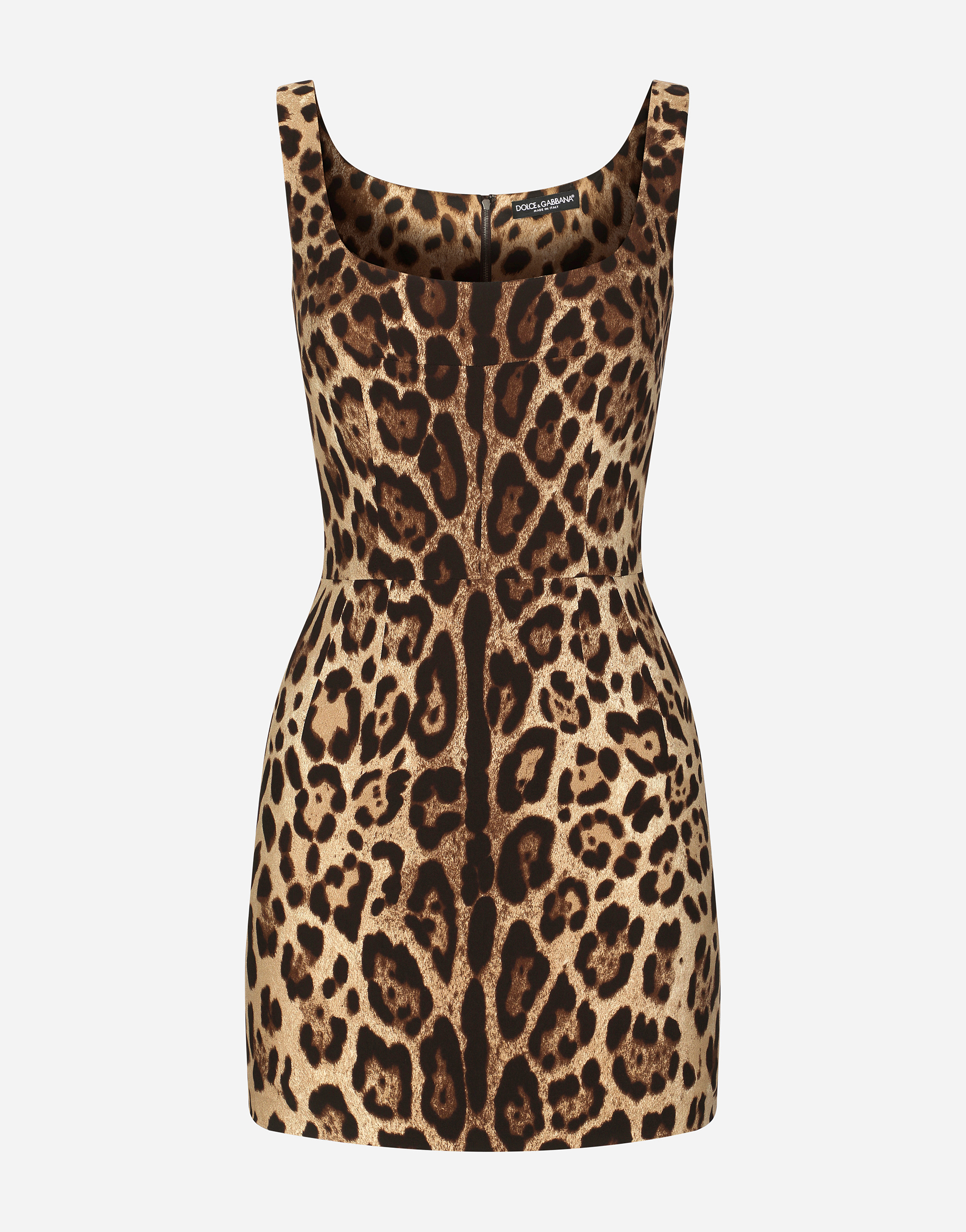 Short leopard-print charmeuse dress in Animal Print