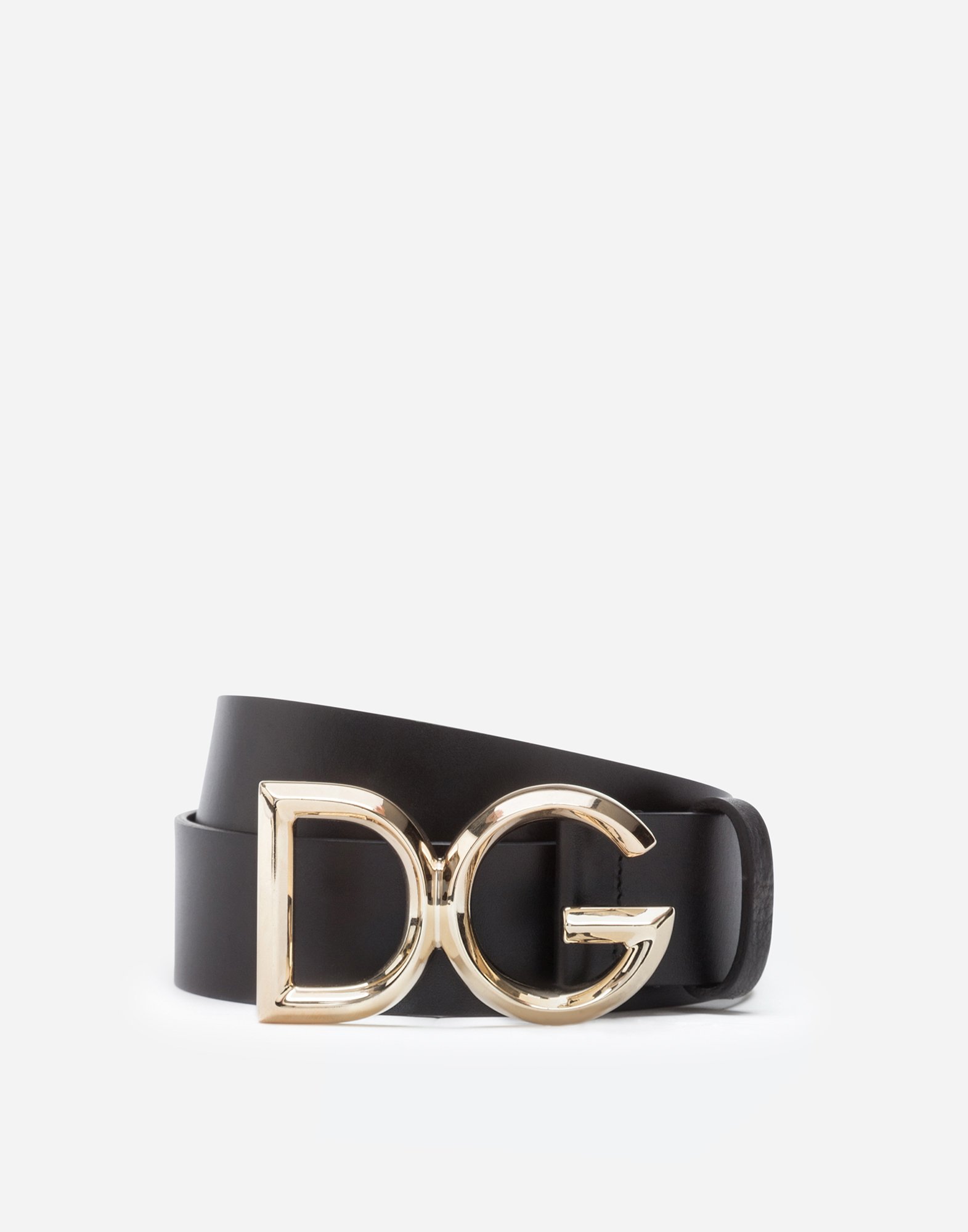 Lux leather belt with DG logo in Black/Gold