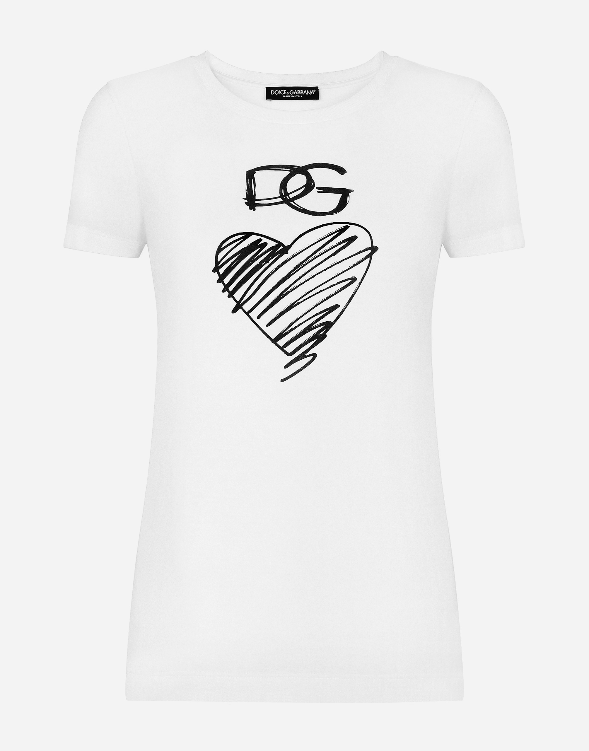 Jersey T-shirt with DG and heart print in White