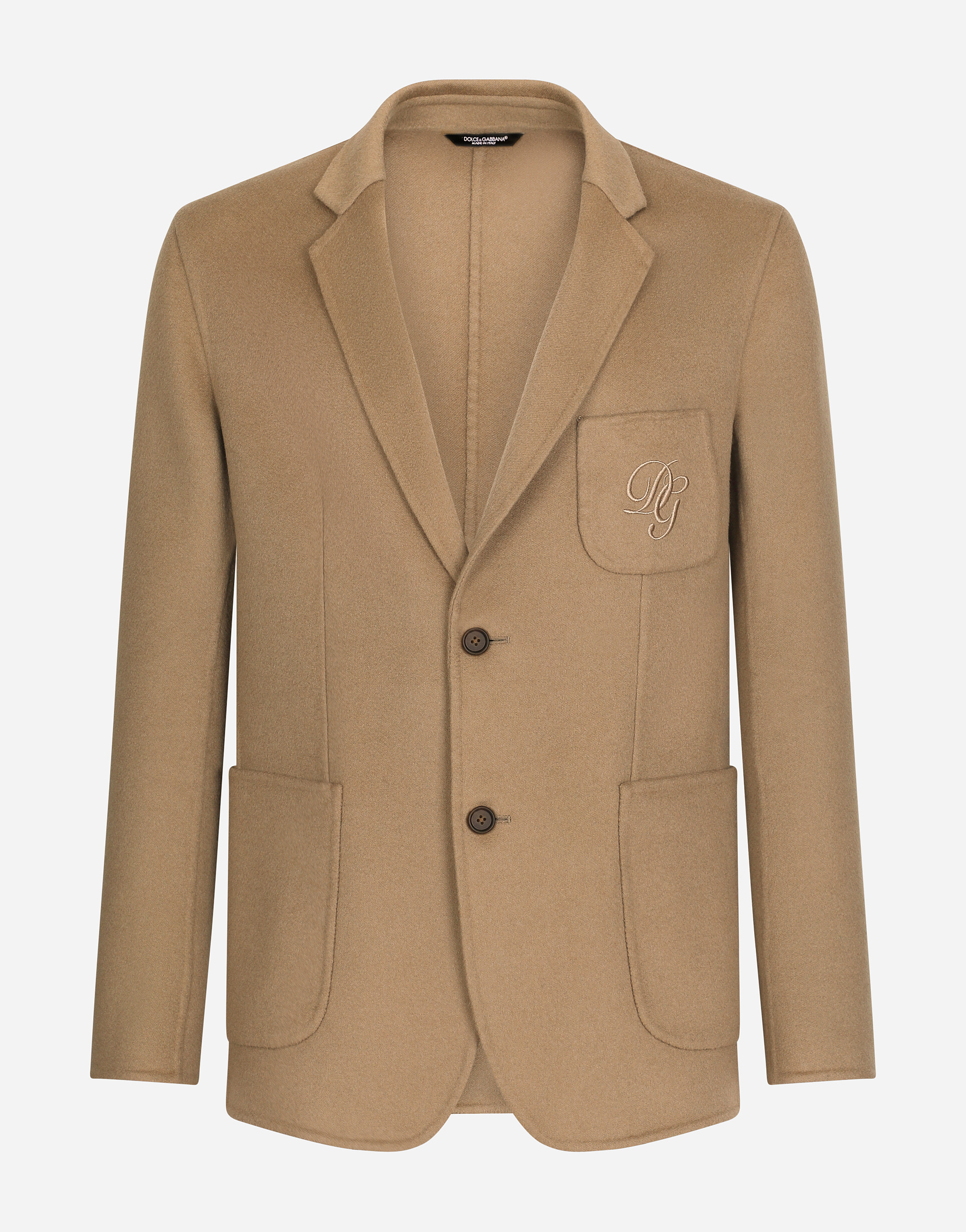 Deconstructed camel hair blazer with embroidery in Pale Pink