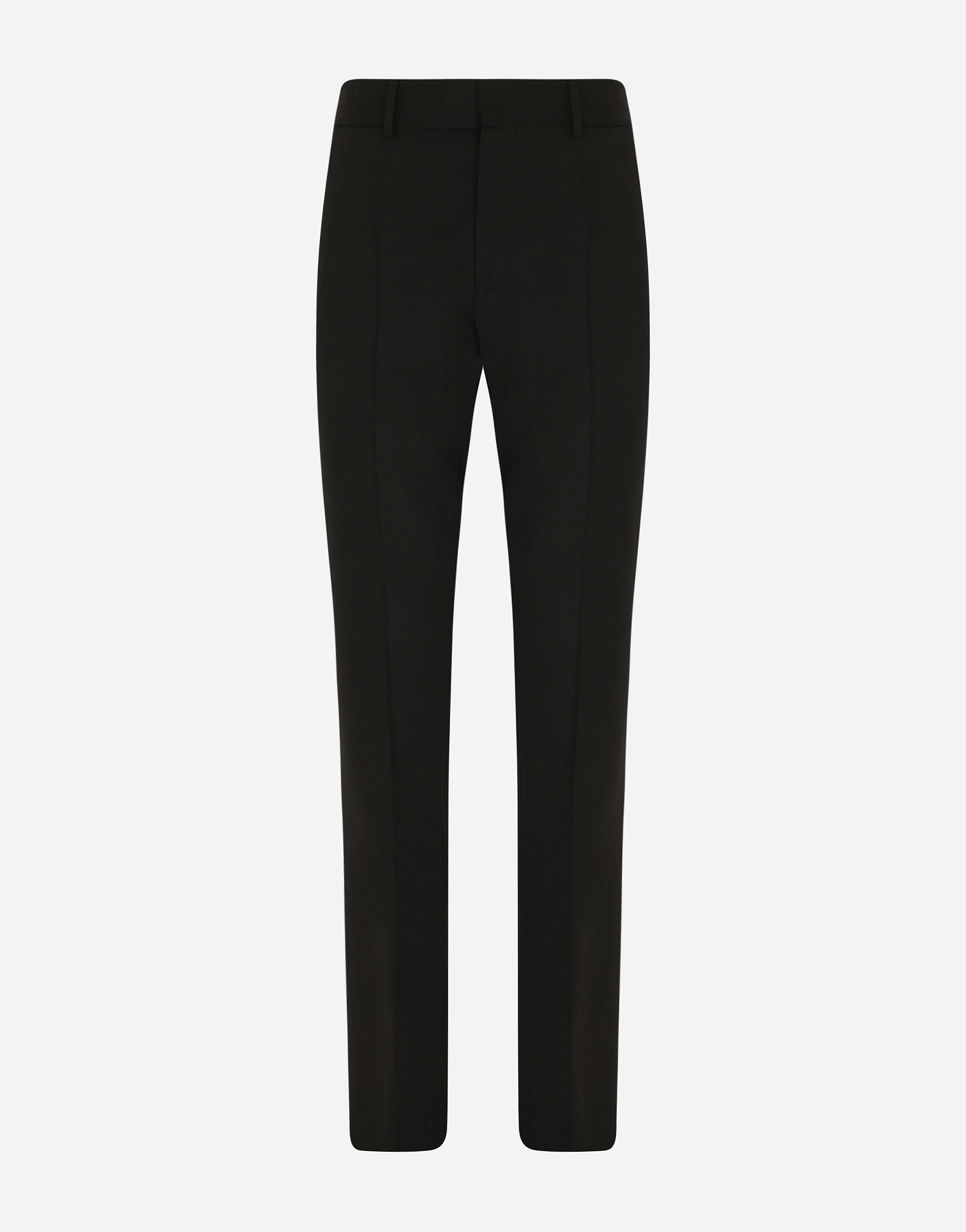 Stretch wool pants with side bands in Black