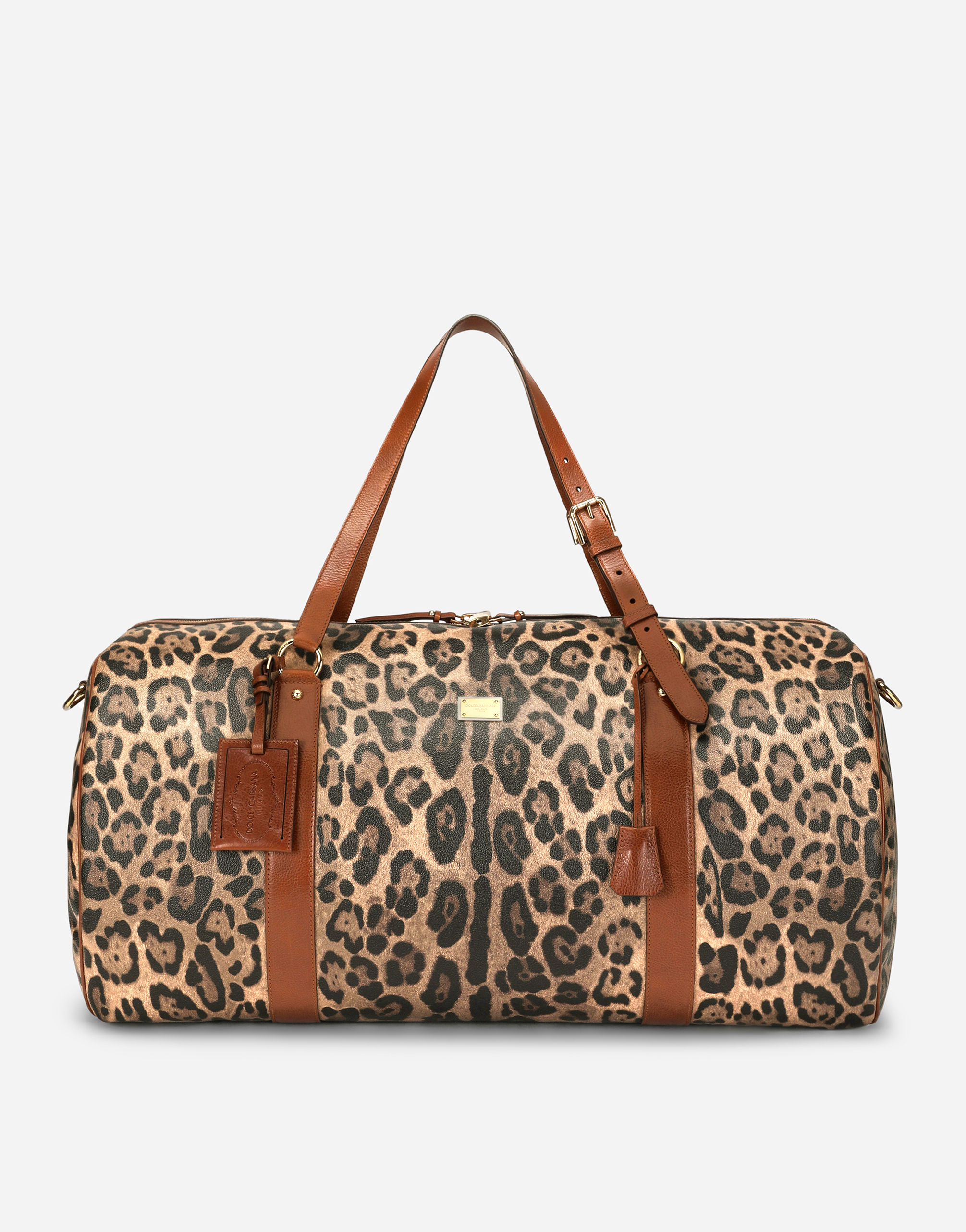 Large travel bag in leopard-print Crespo with branded plate in Multicolor