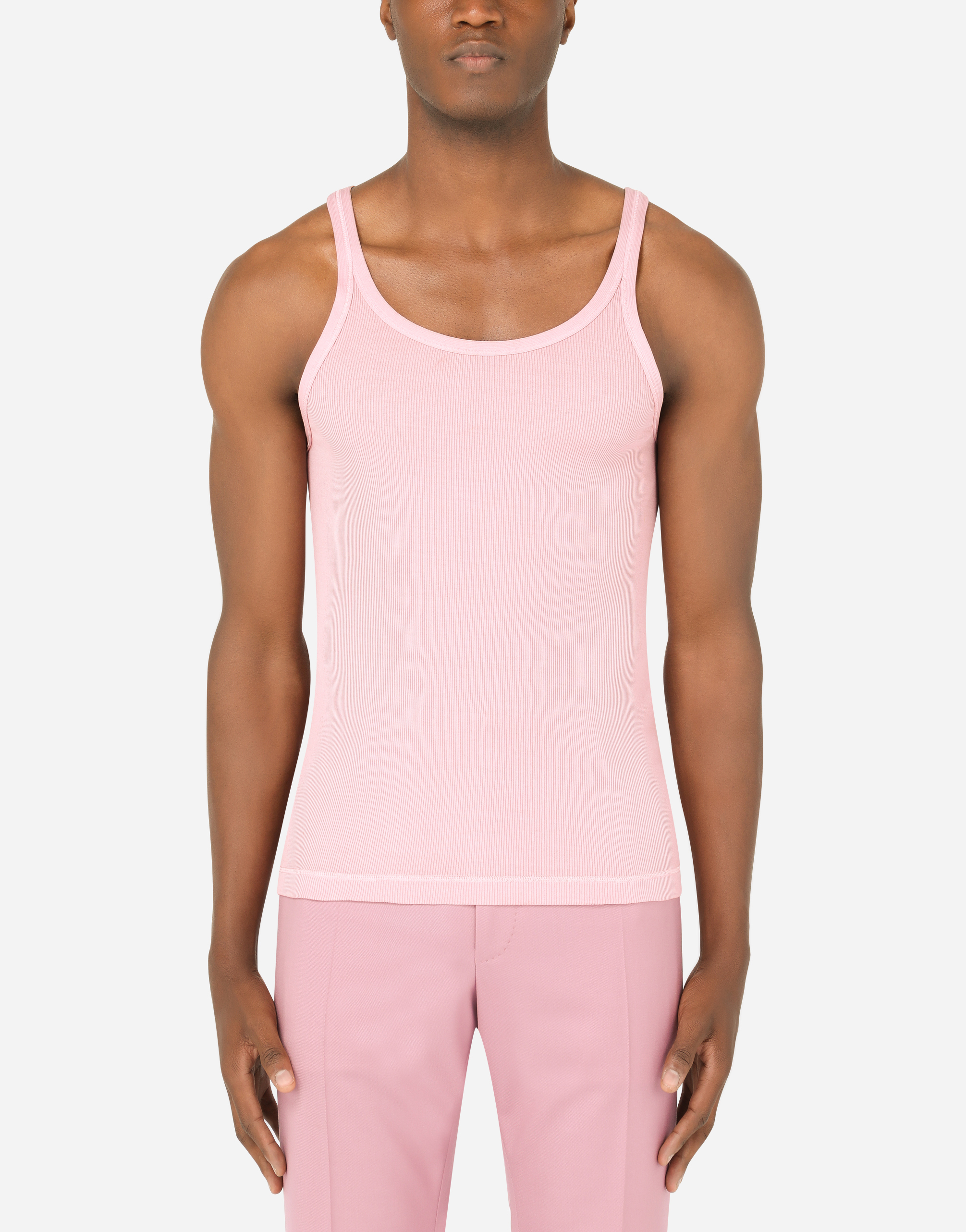 Fine-rib cotton jersey singlet in Pink
