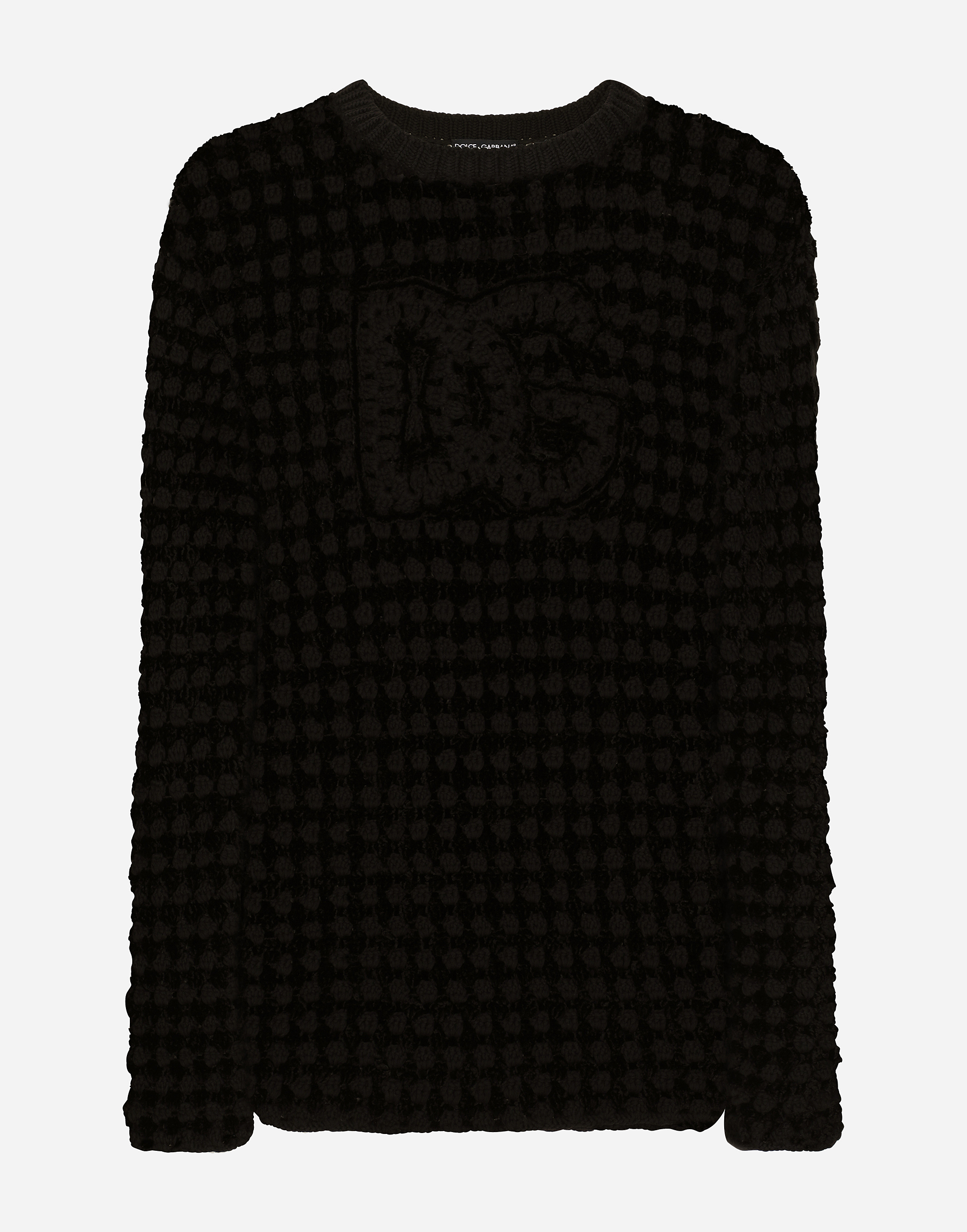 Crochet-stitch round-neck sweater with DG logo in Black