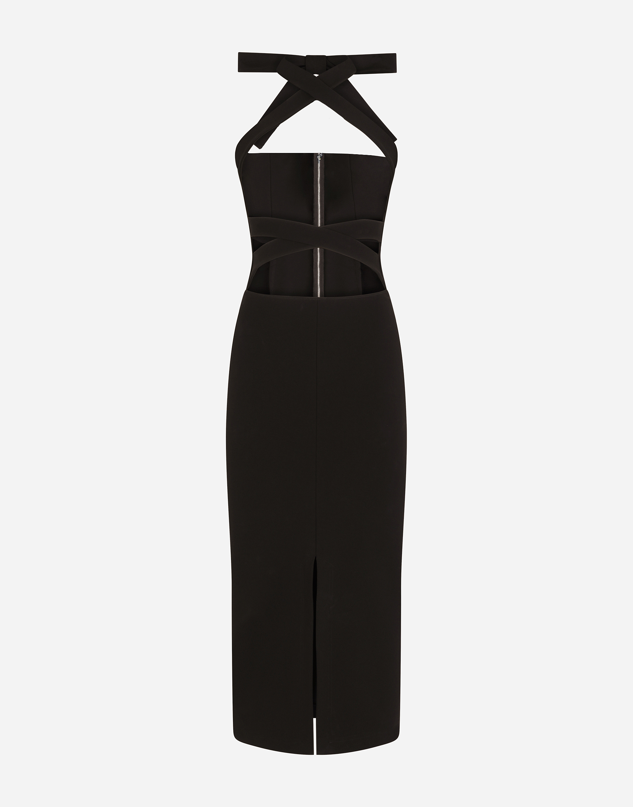 Jersey calf-length dress with bands in Black