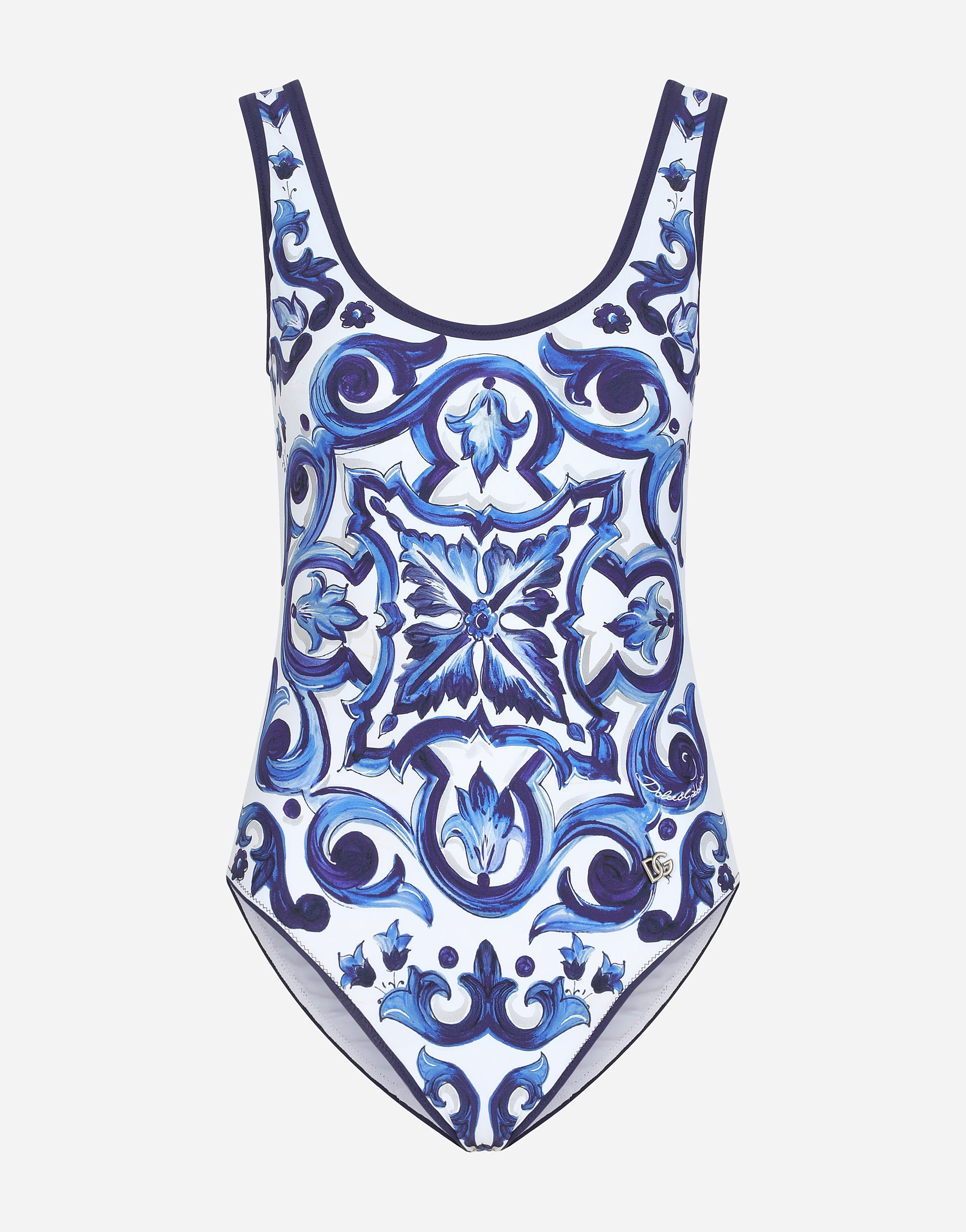 Majolica-print racing swimsuit in Multicolor