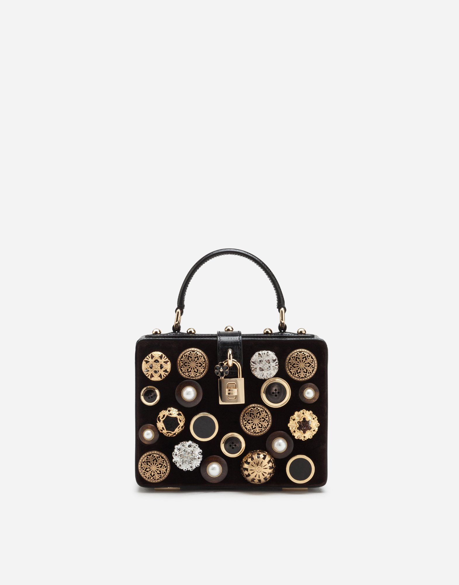 DOLCE & GABBANA DOLCE BOX BAG IN VELVET WITH EMBROIDERY