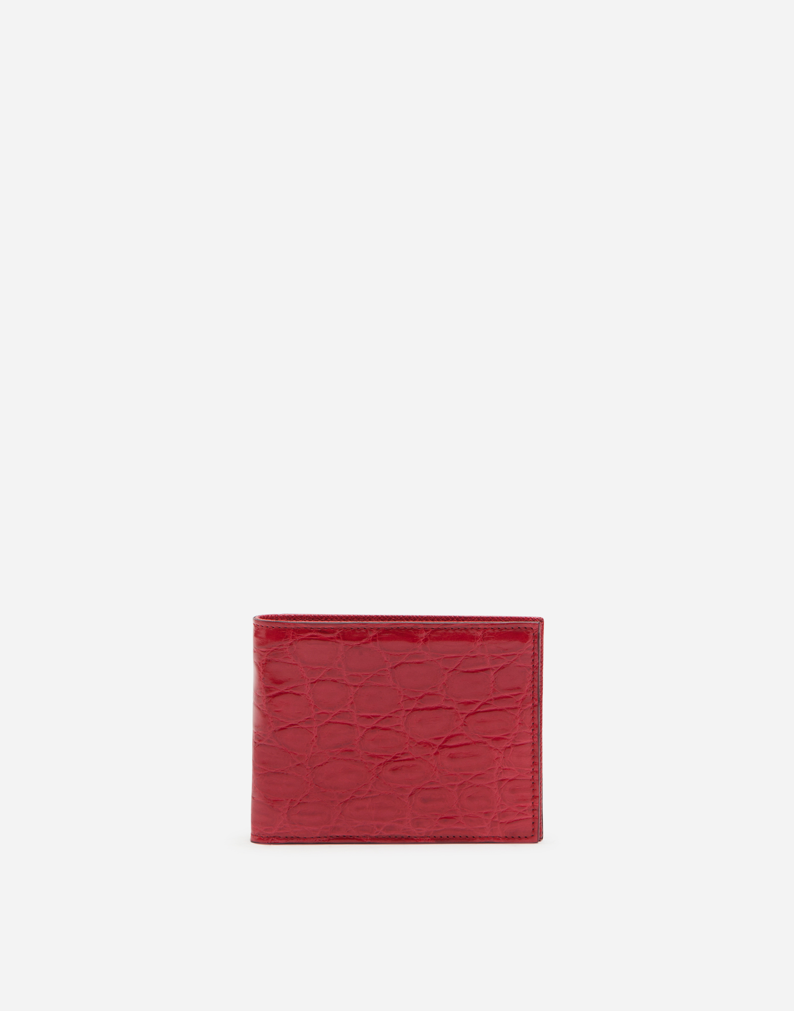 Bifold wallet in crocodile flank leather in Red