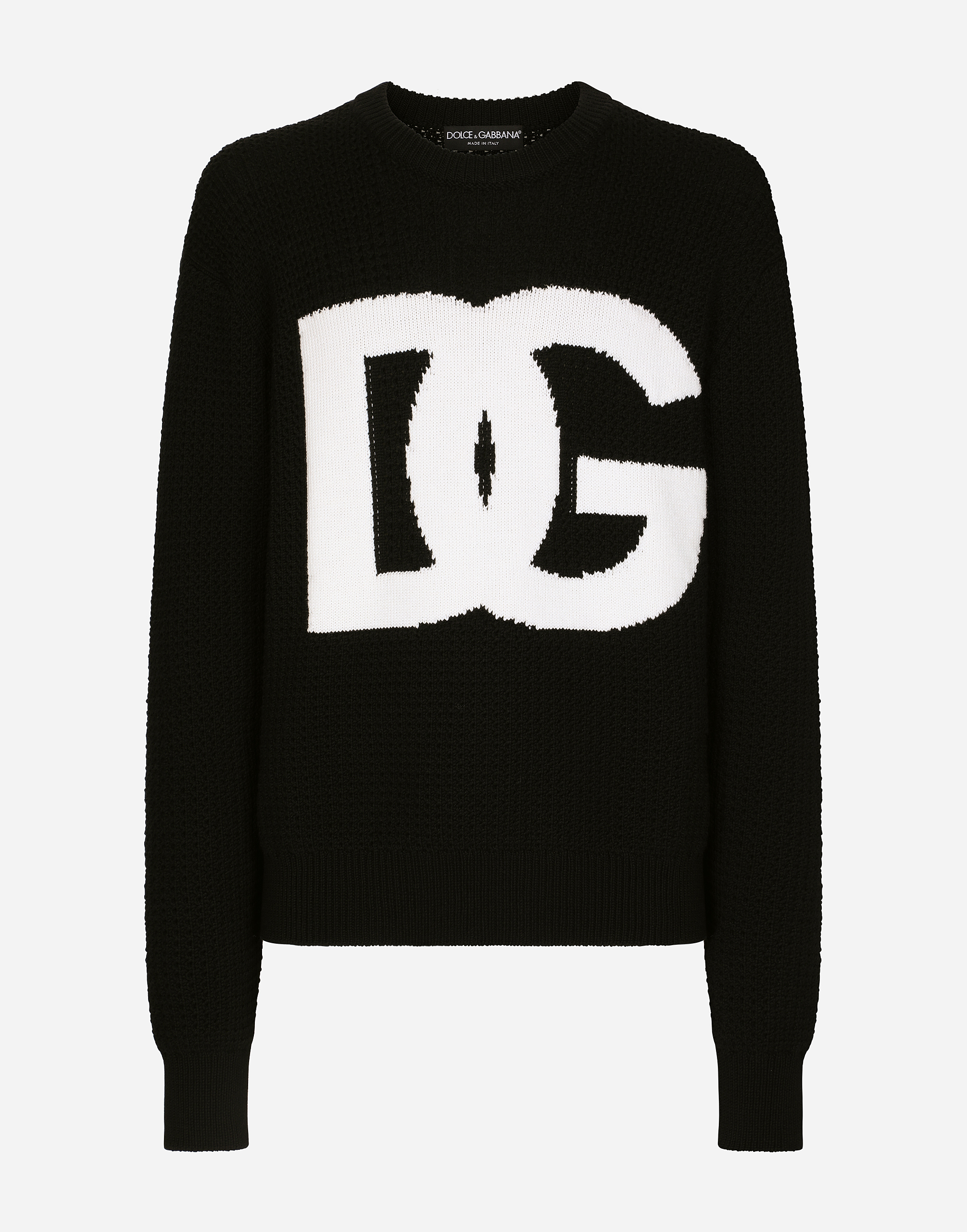 Round-neck wool sweater with DG logo inlay in Multicolor