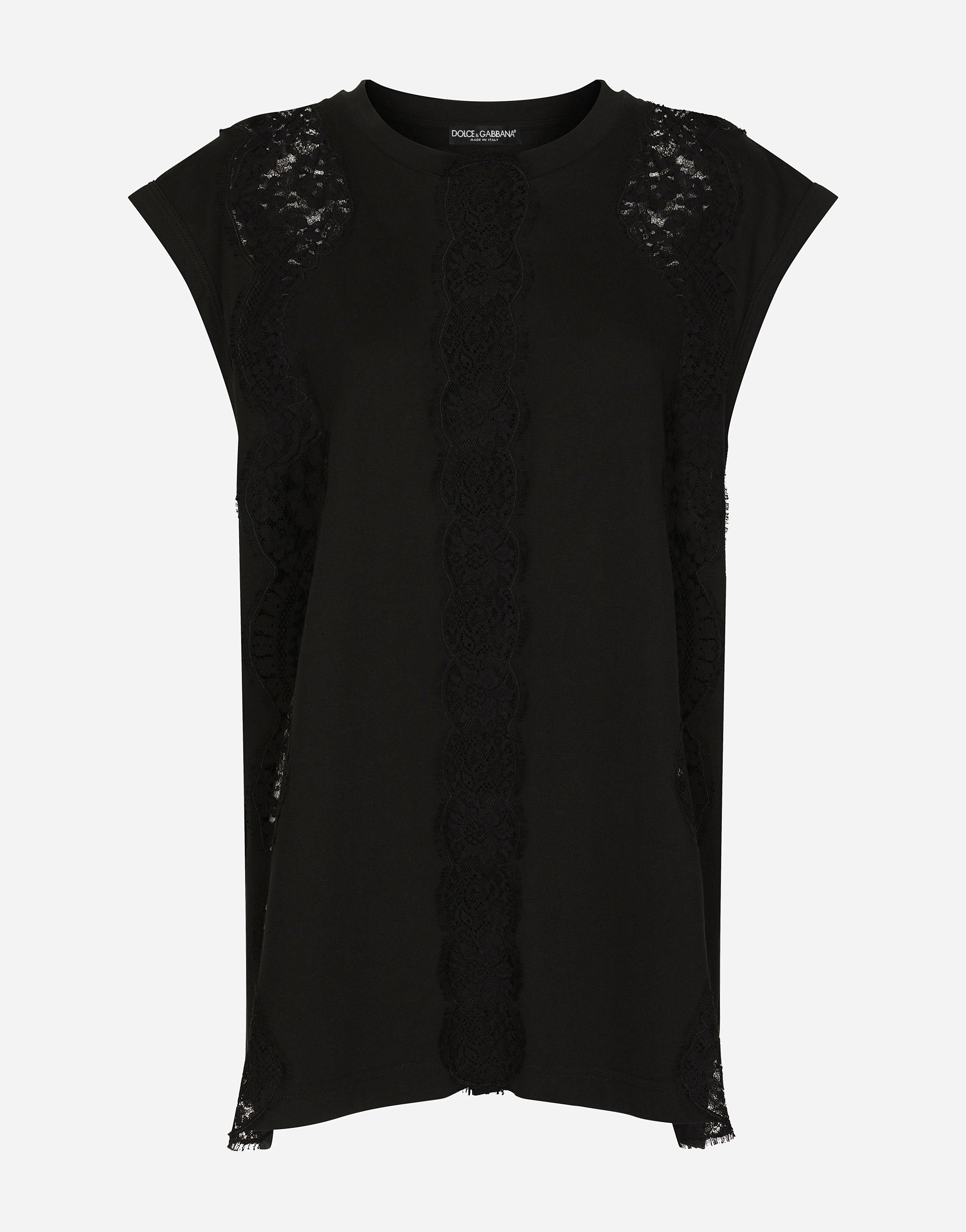 Jersey T-shirt with lace inserts in Black