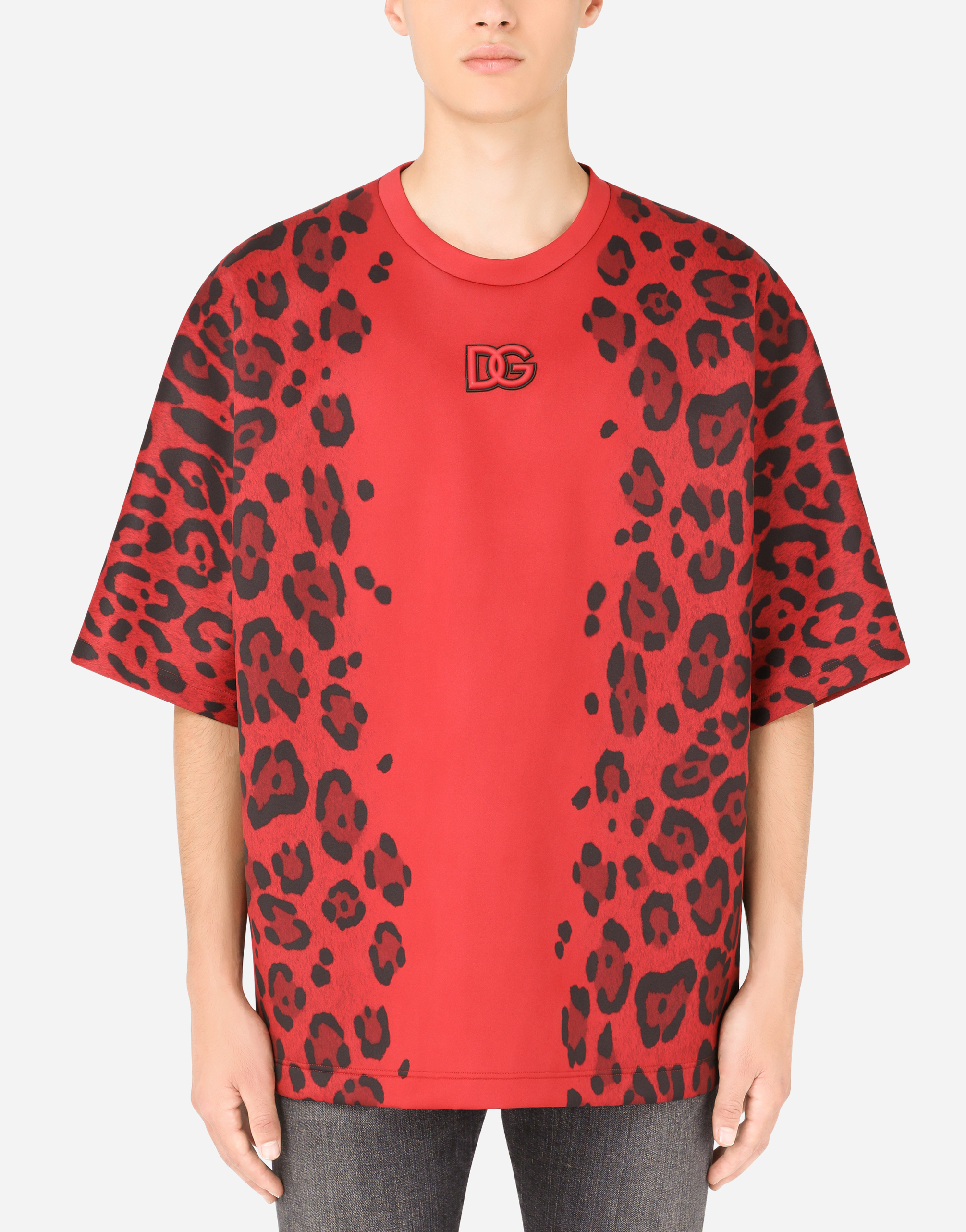 Technical jersey T-shirt with leopard print in Multicolor
