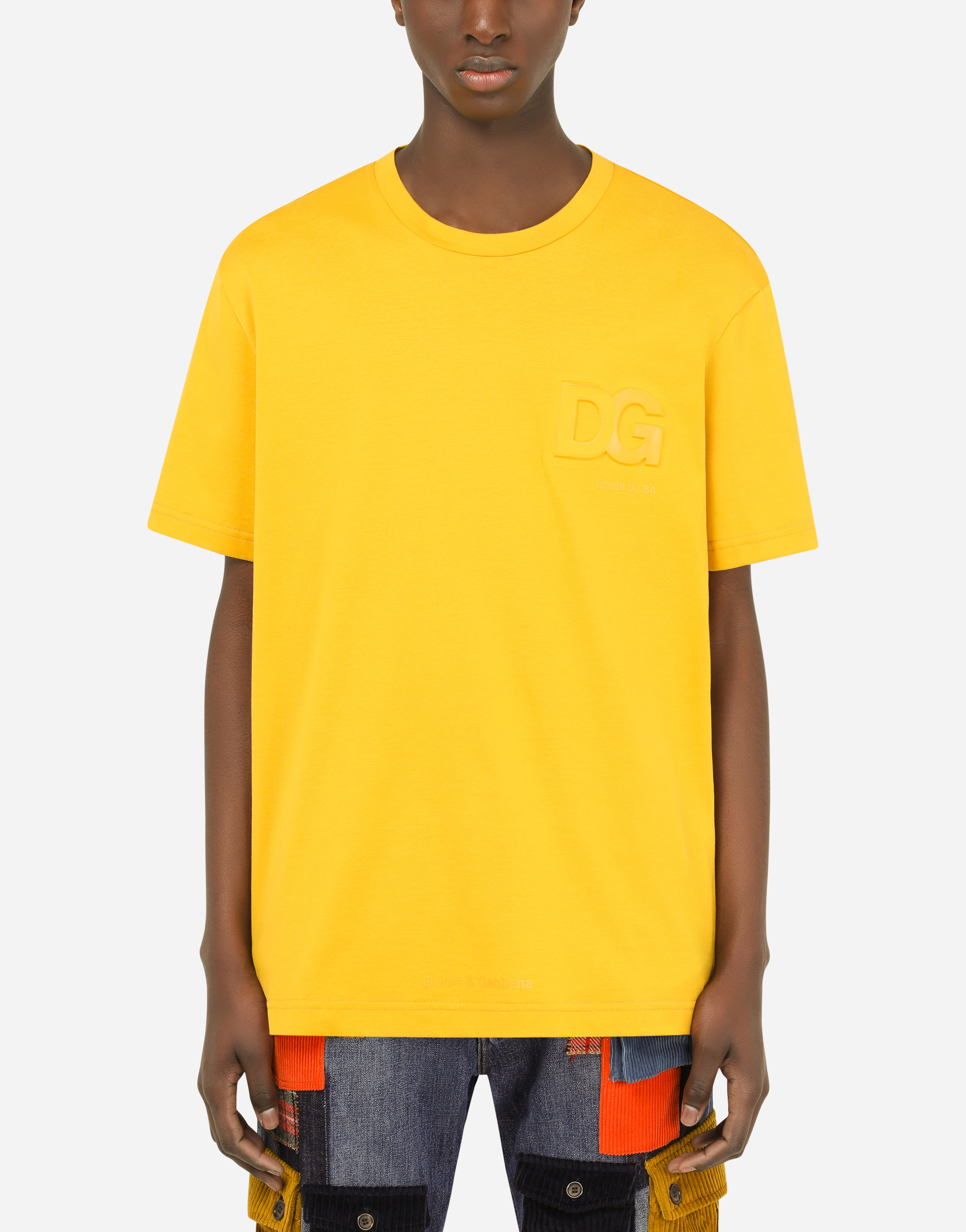 Cotton T-shirt with 3D DG logo in Yellow
