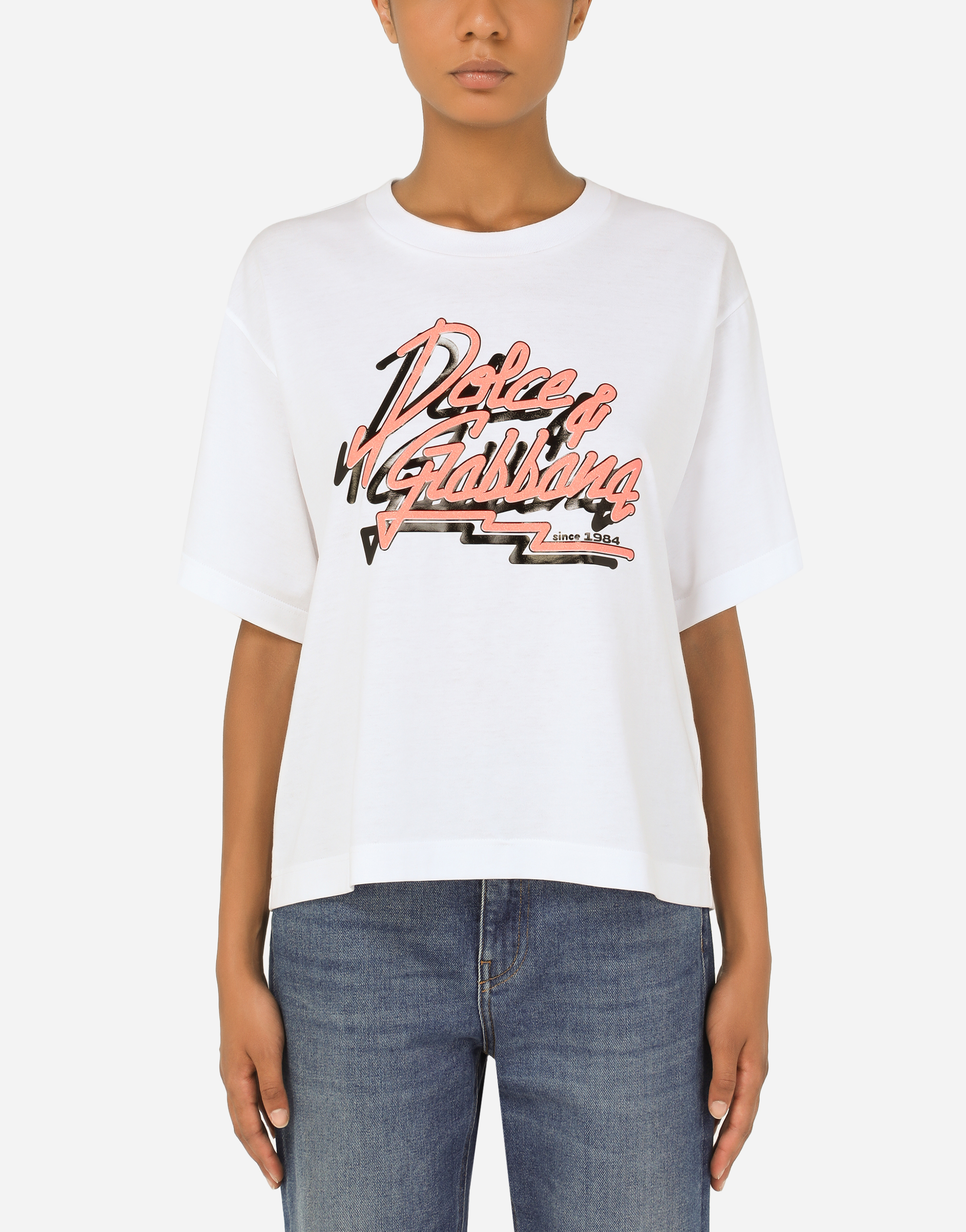 Jersey T-shirt with “Dolce Gabbana” print in White