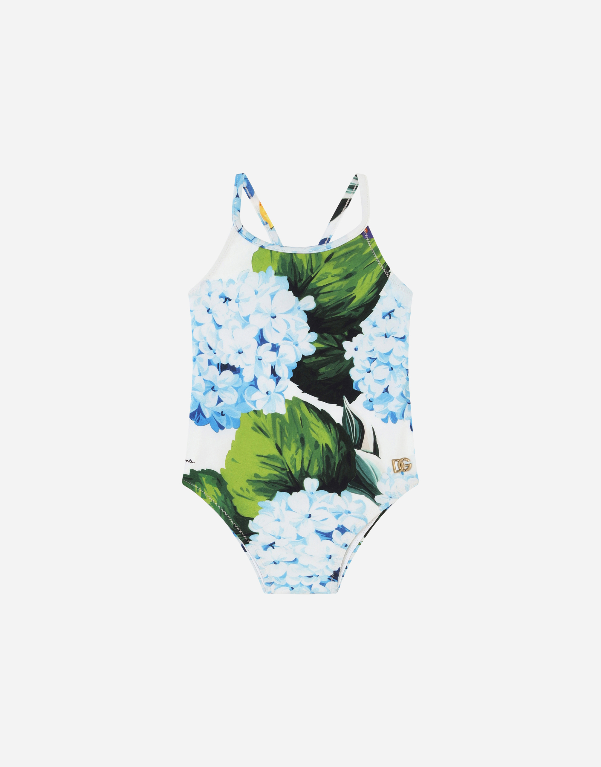 Hydrangea-print one-piece swimsuit in Multicolor