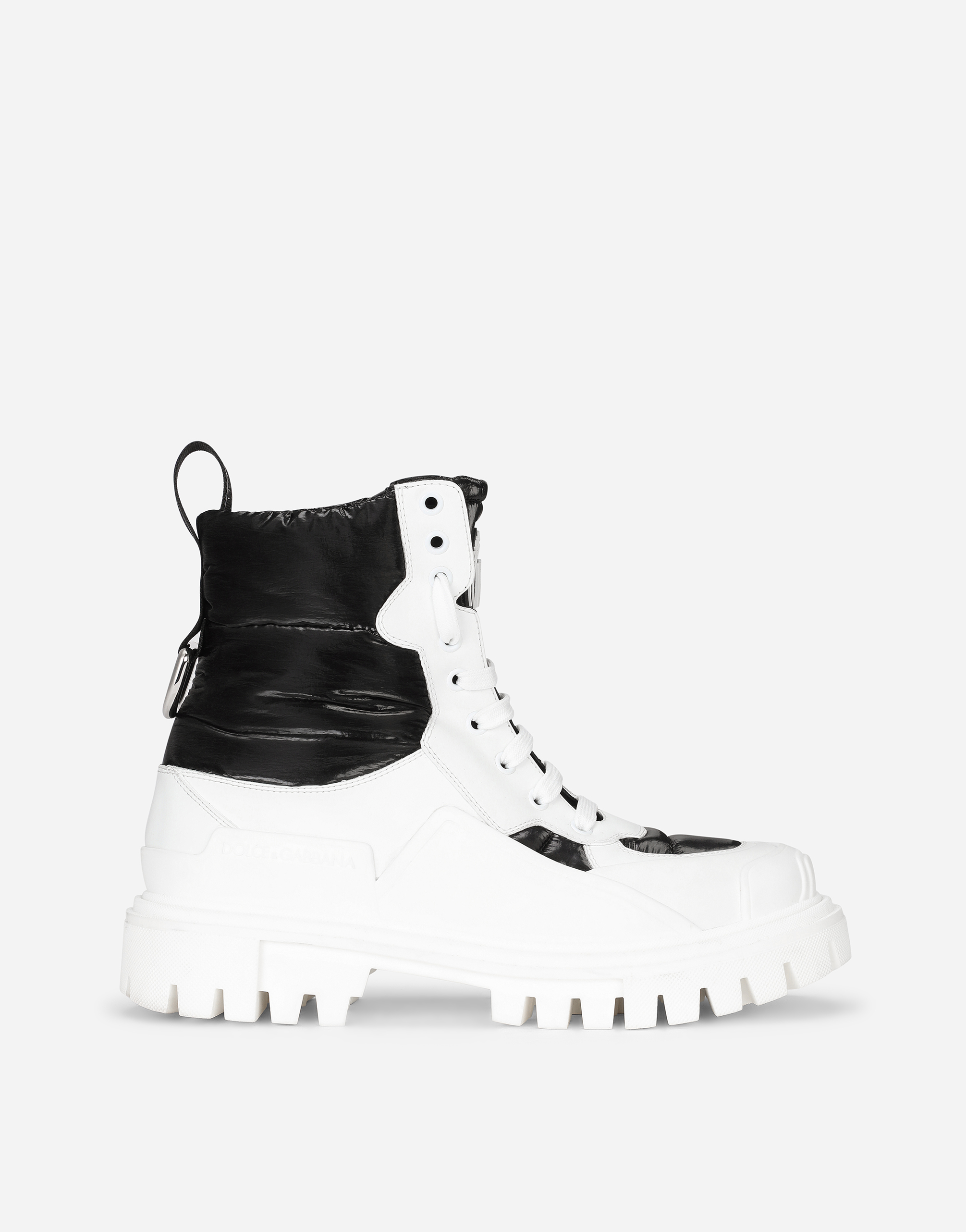 Rubberized calfskin and nylon hi-trekking boots in Black/White