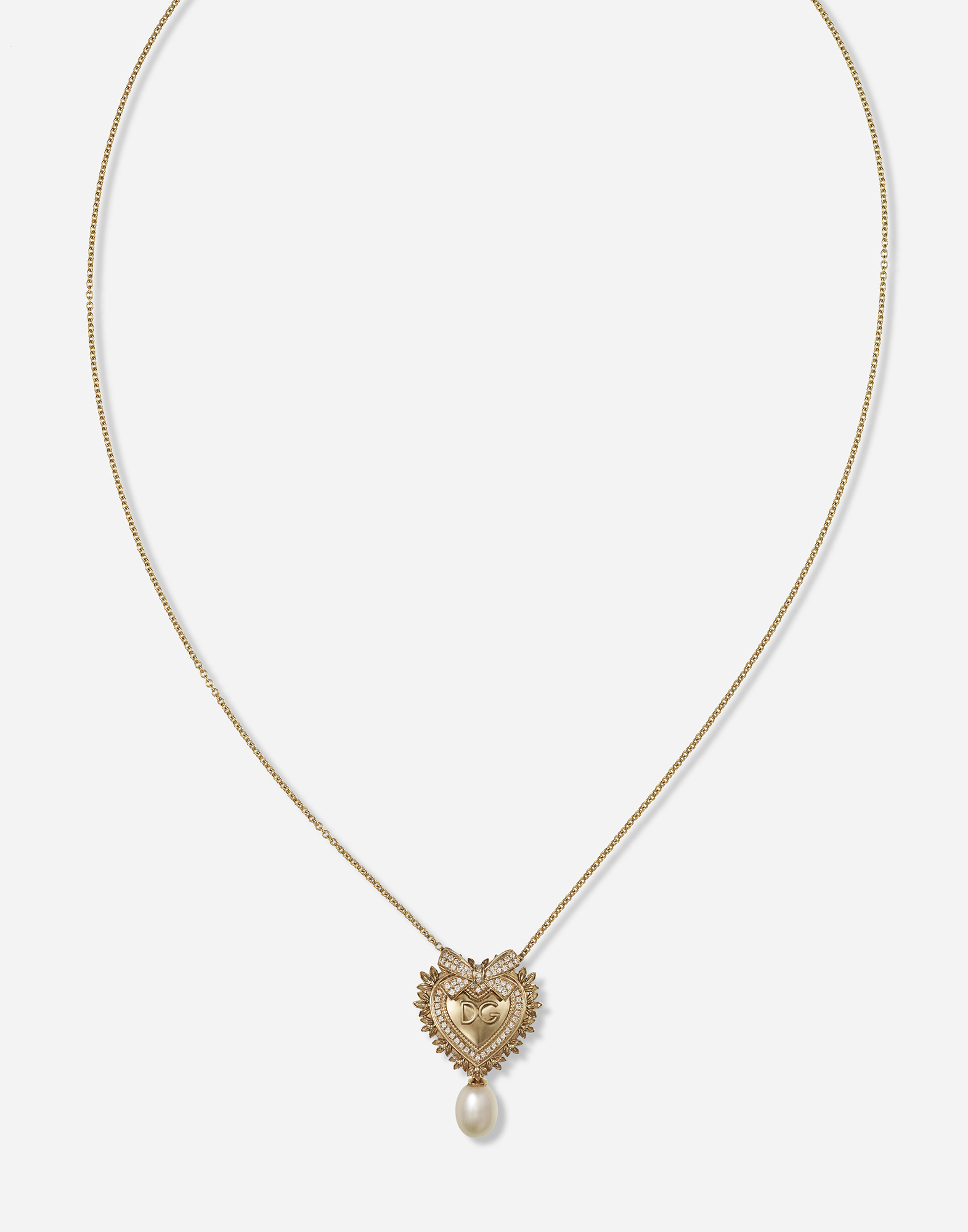 Devotion necklace in yellow gold with diamonds and pearls in Yellow Gold for Women | Dolce&amp;Gabbana®