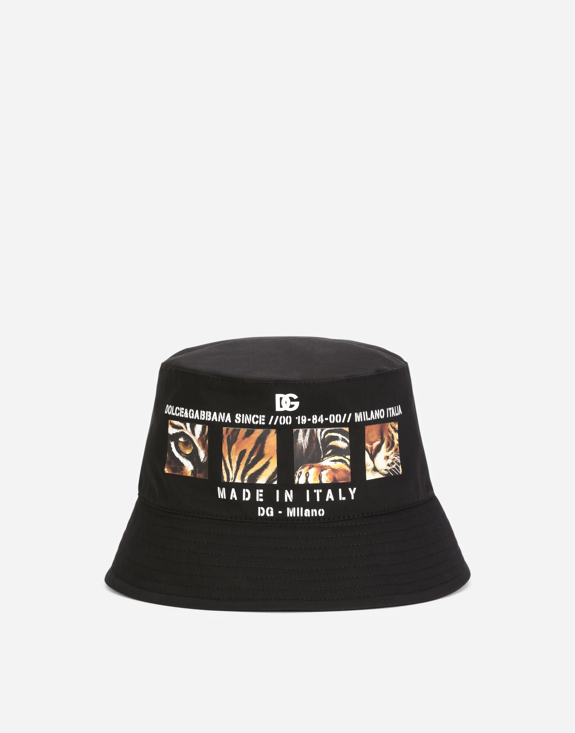 Cotton bucket hat with tiger-print details in Multicolor