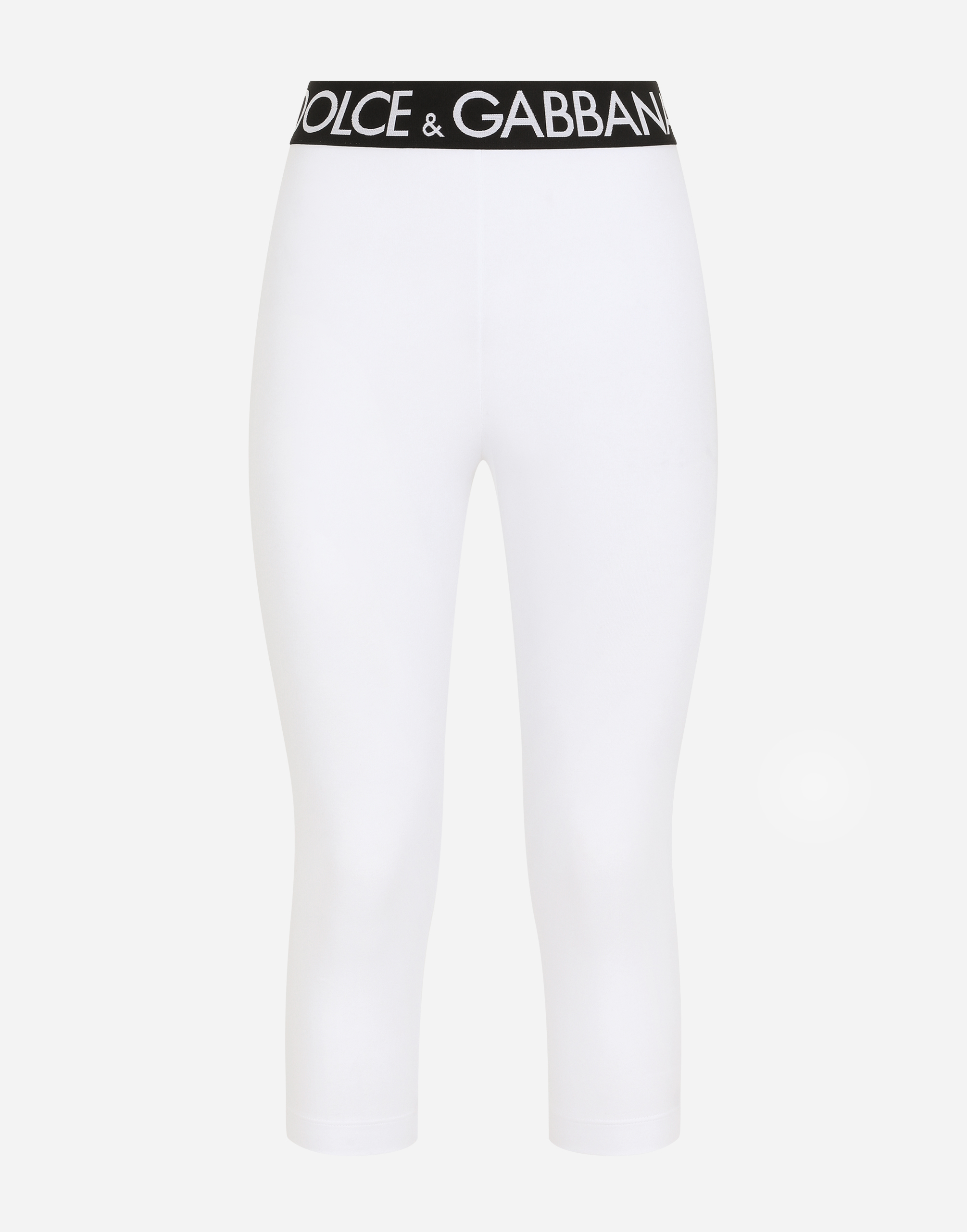 Jersey leggings with branded elastic in White