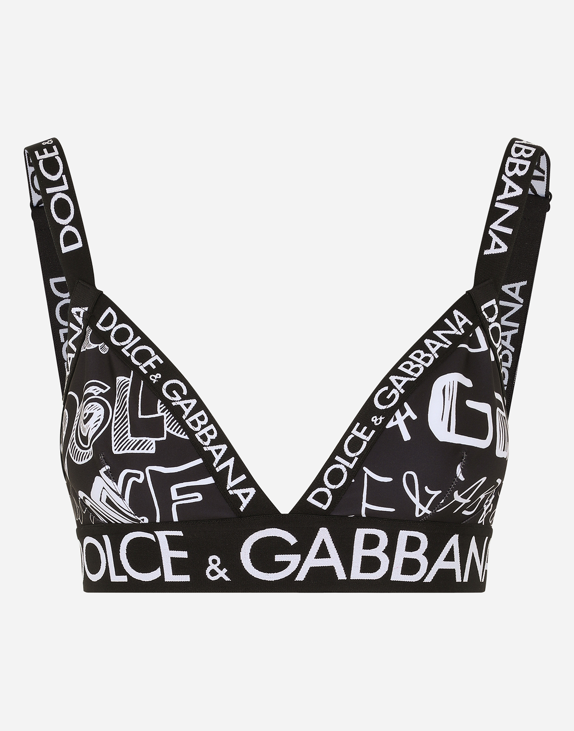 Jersey triangle bra with DG graffiti print and branded elastic in Multicolor