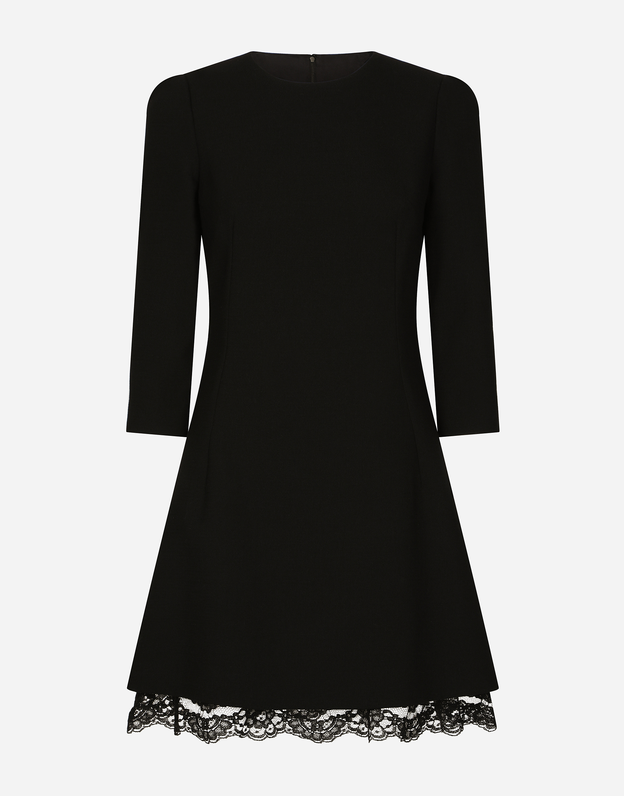 Double wool crepe short dress in Black