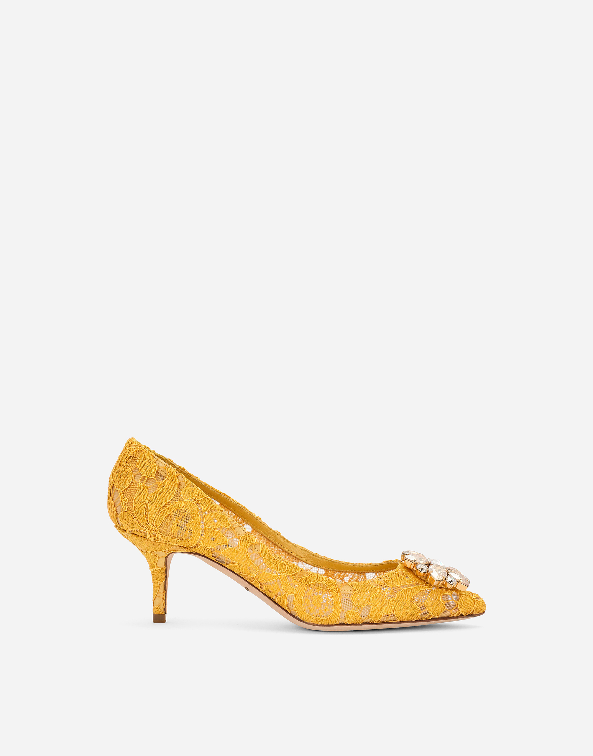 Lace rainbow pumps with brooch detailing in Yellow