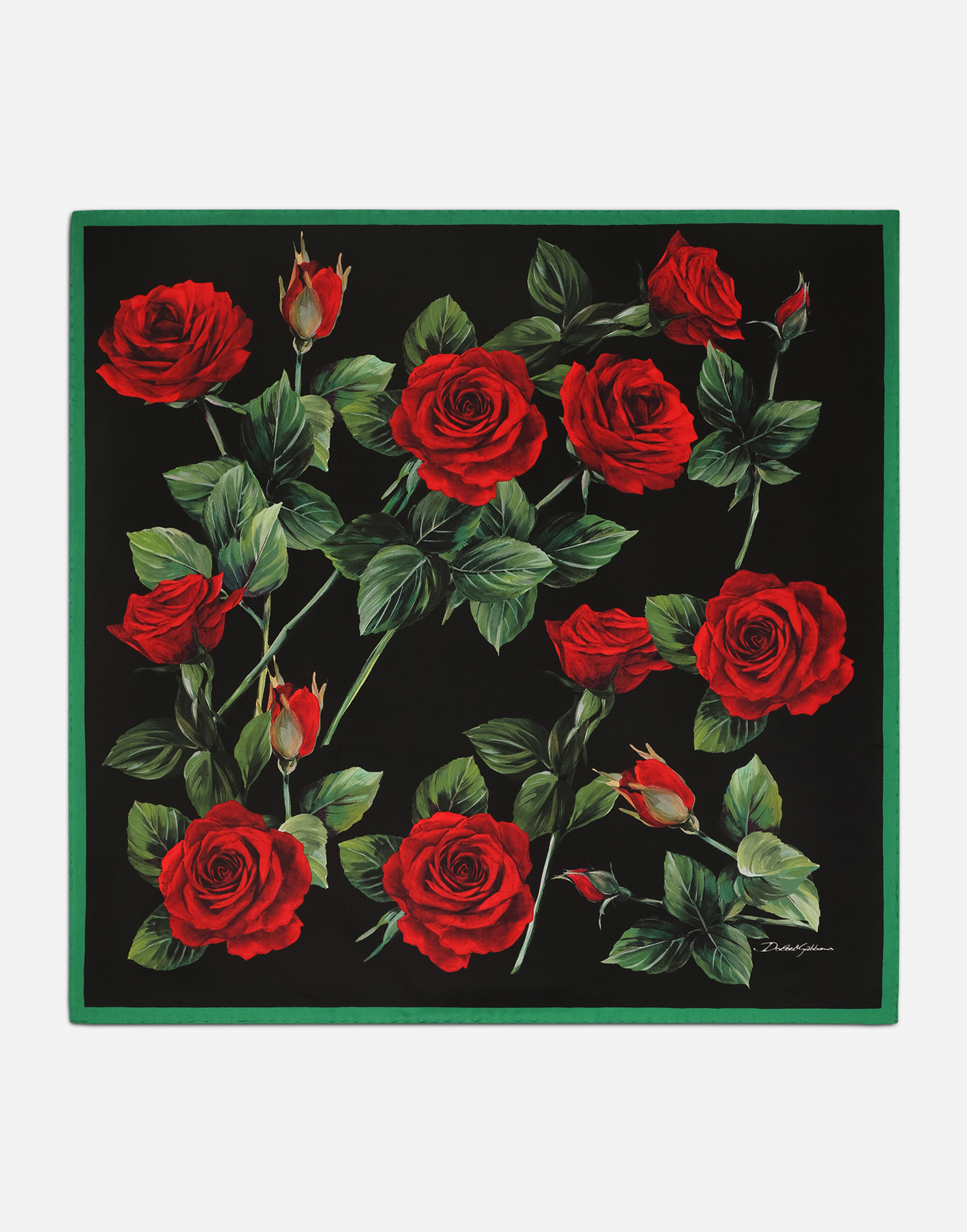 Twill scarf with red rose print (70 x 70) in Multicolor