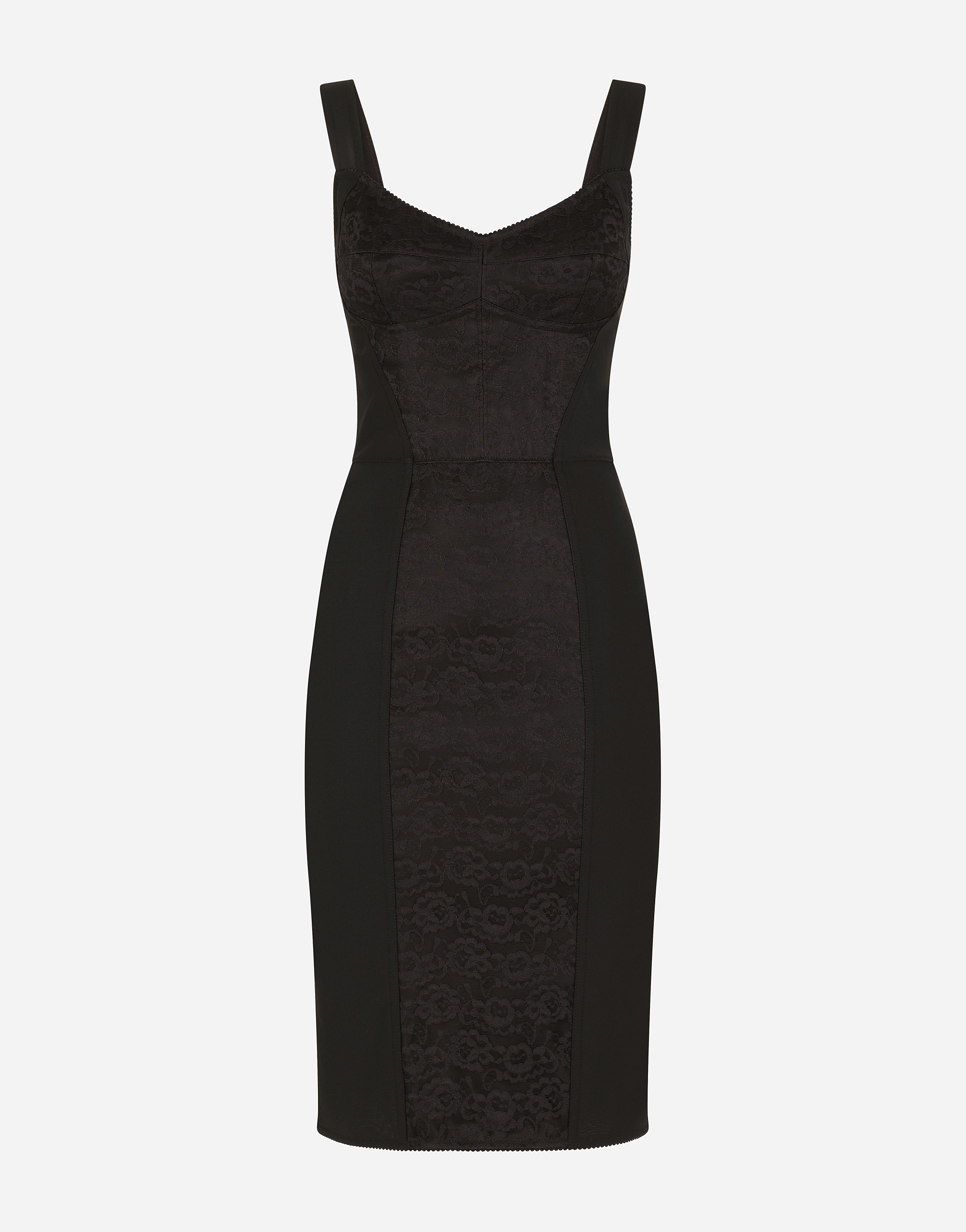 Corset-style midi dress in powernet and lace in Black