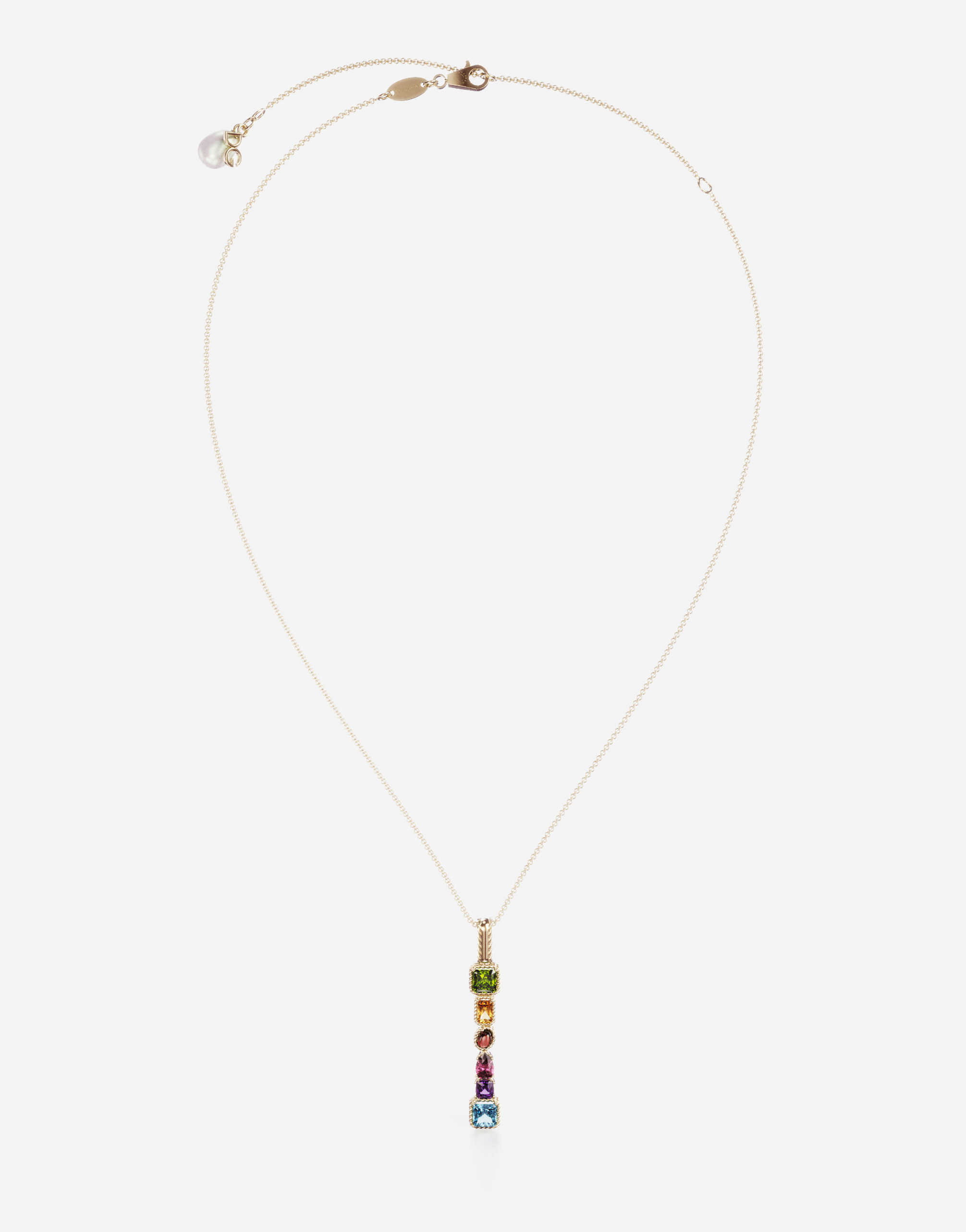 Rainbow alphabet I pendant in yellow gold with multicolor fine gems in Gold