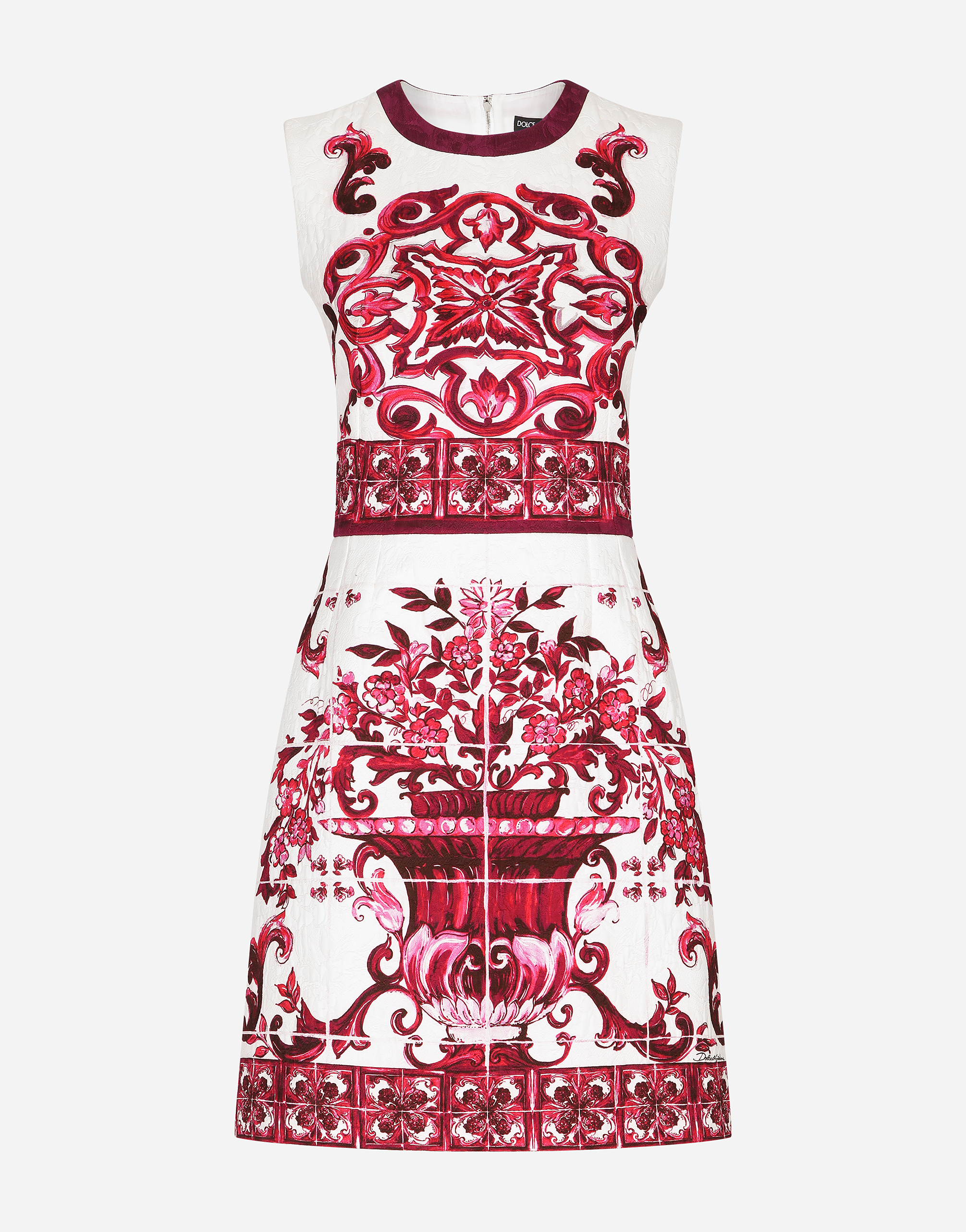 Short Majolica-print brocade dress in Multicolor