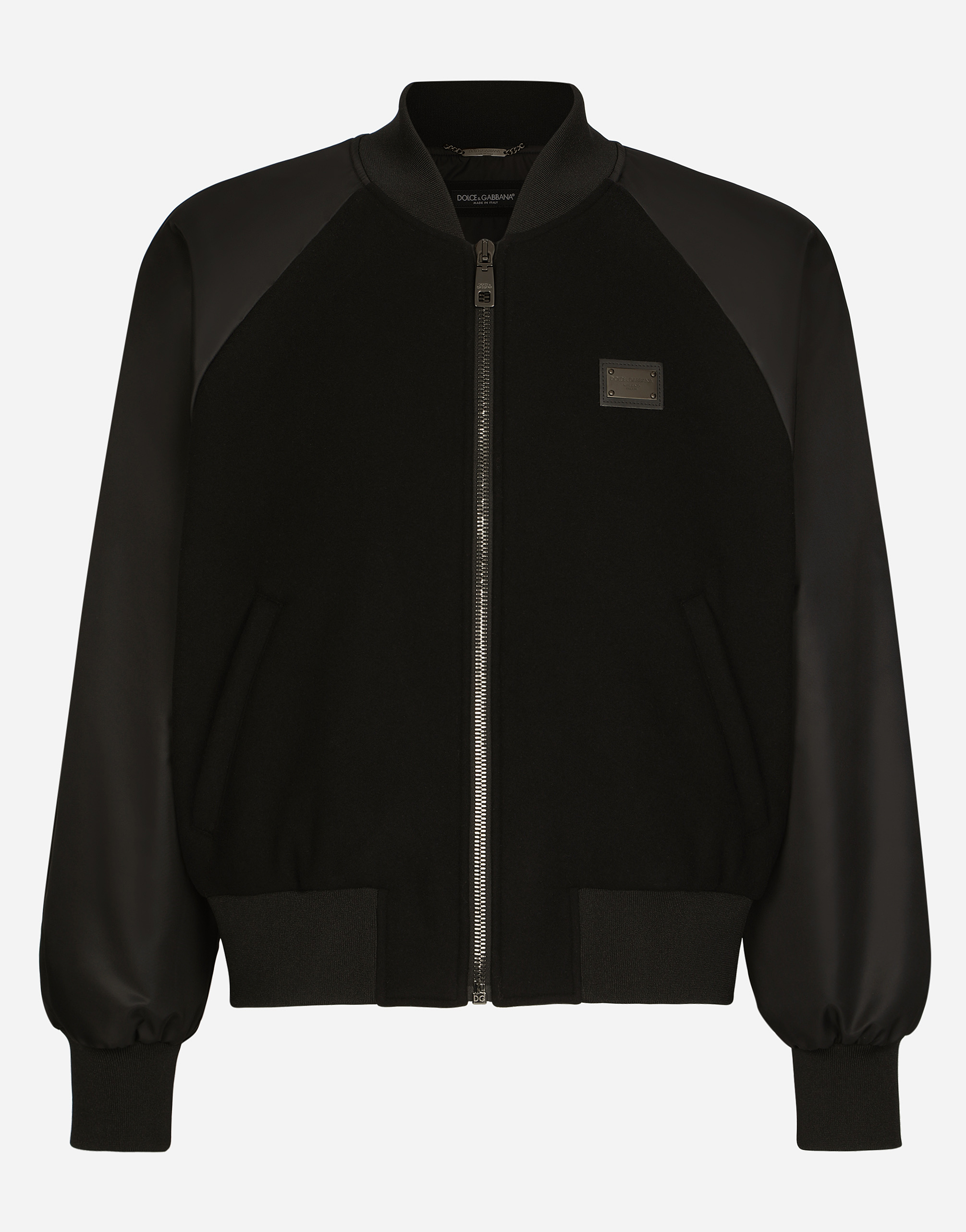 Nylon and wool jacket with branded tag in Black