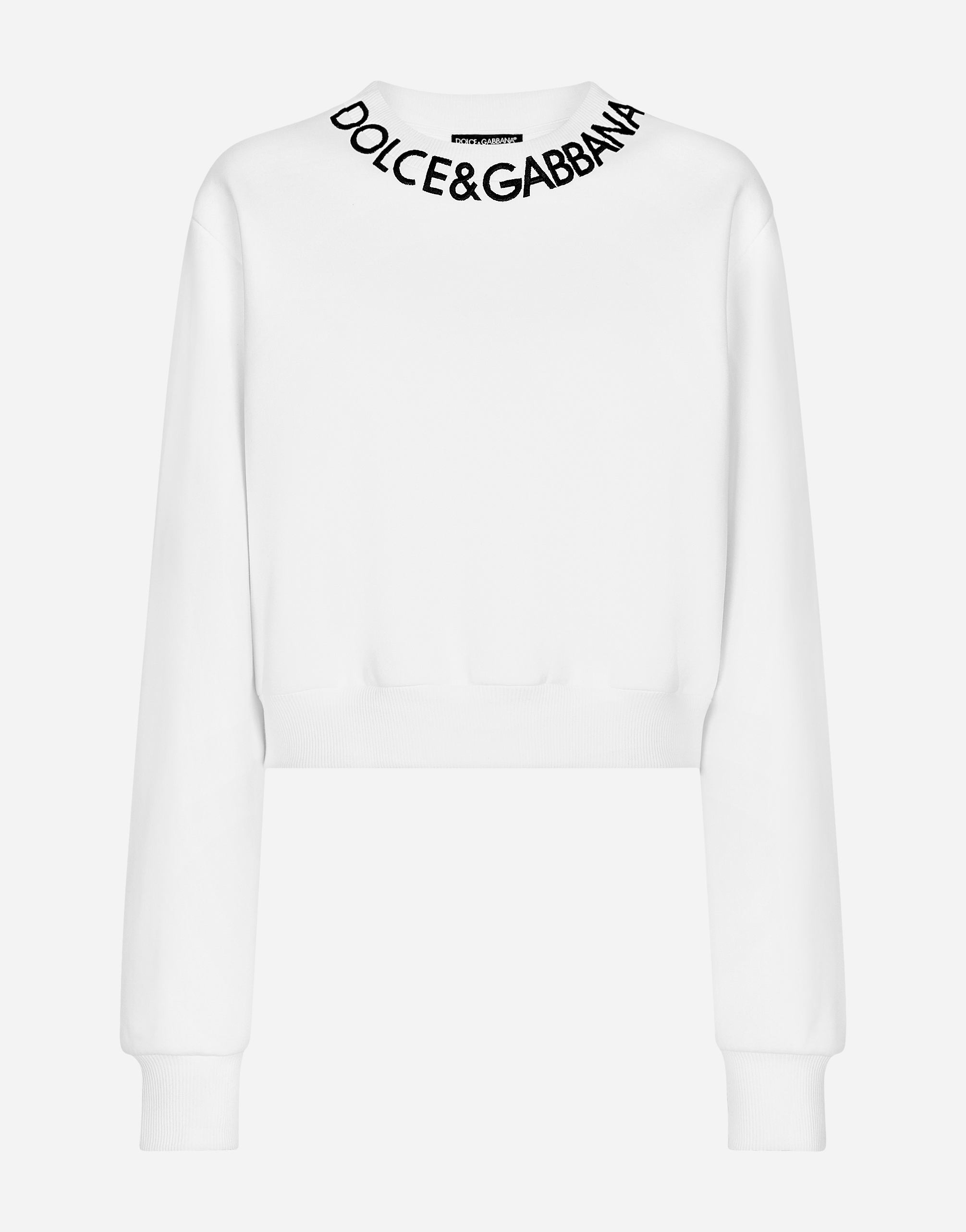 Cropped jersey sweatshirt with logo embroidery on neck in White