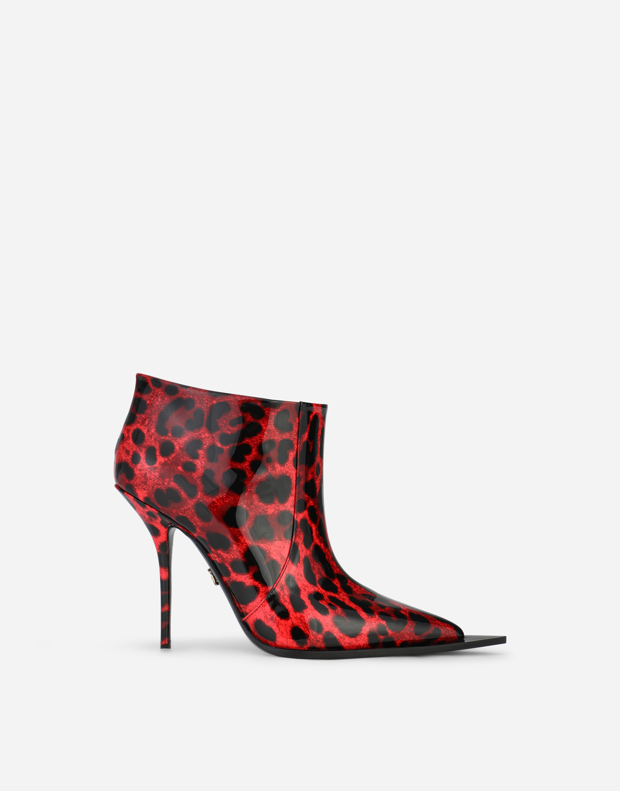 Ankle boots in red leopard-print patent leather in Multicolor