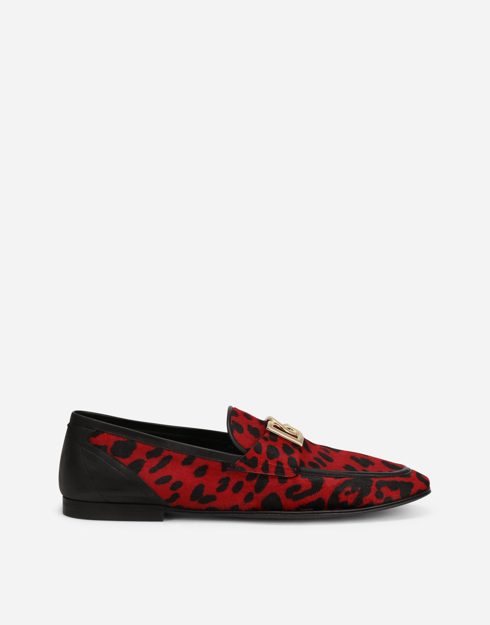 Leopard-print pony hair slippers in Multicolor