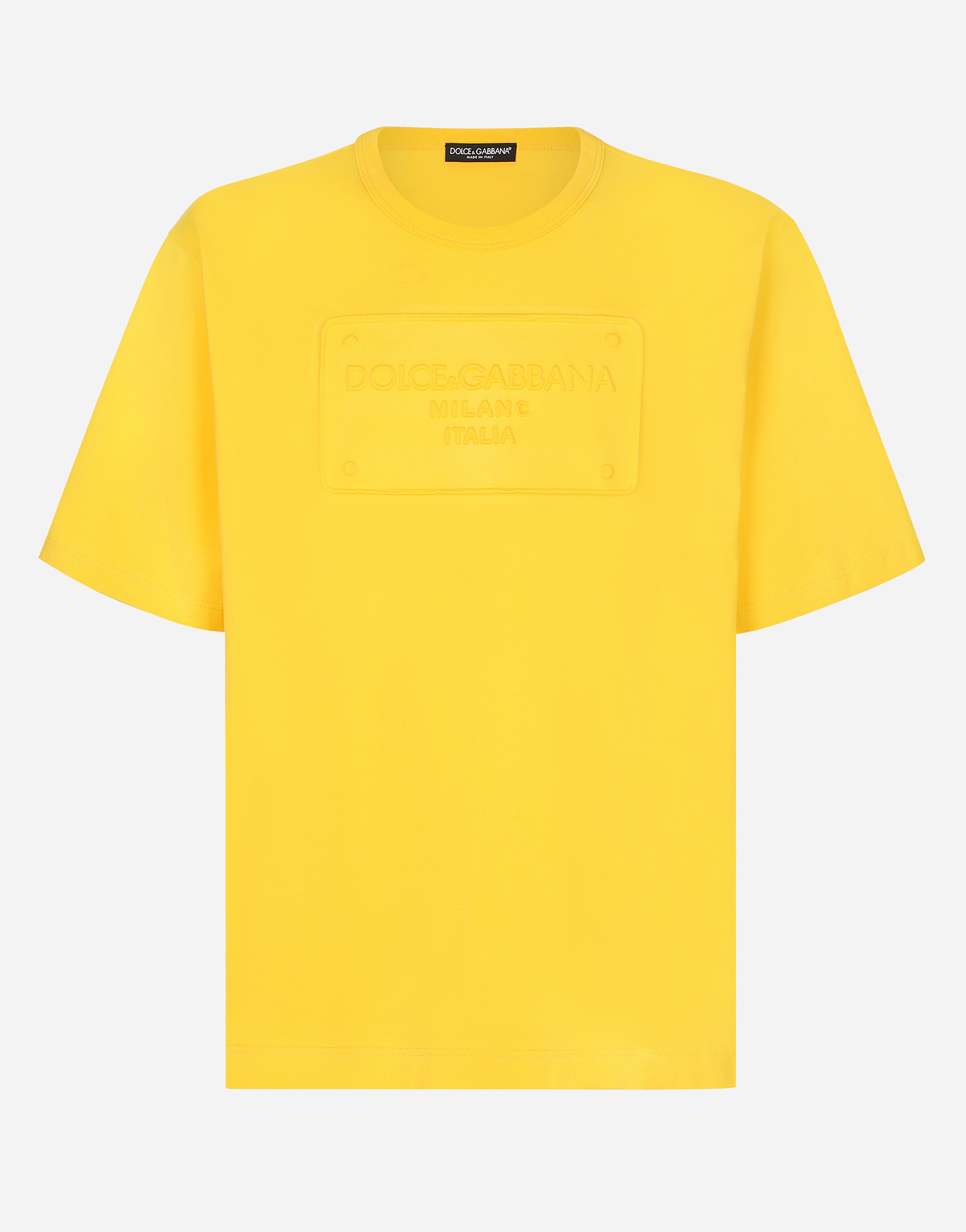 Cotton T-shirt with embossed logo in Yellow