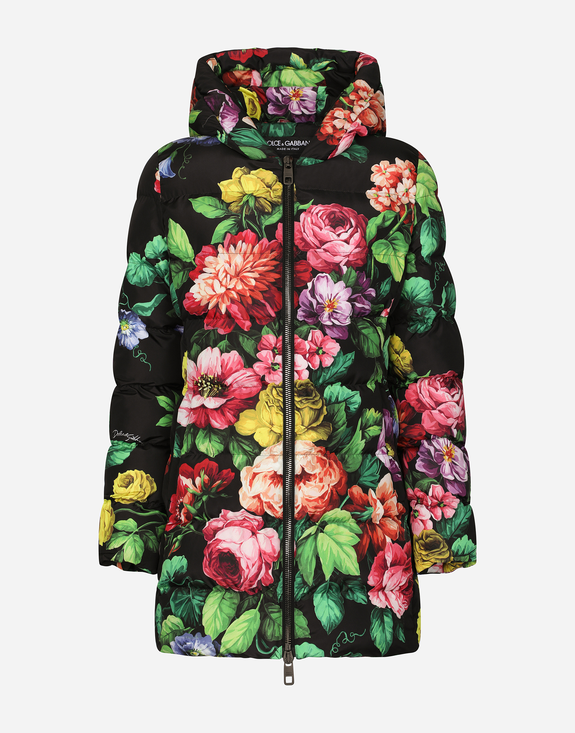 Nylon down jacket with cretonne floral print in Multicolor