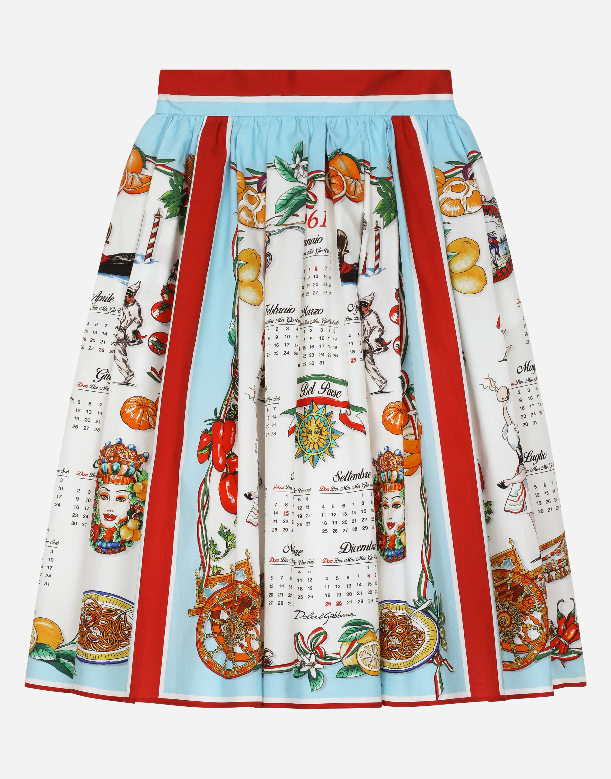 Long calendar-print poplin skirt in Multicolor
