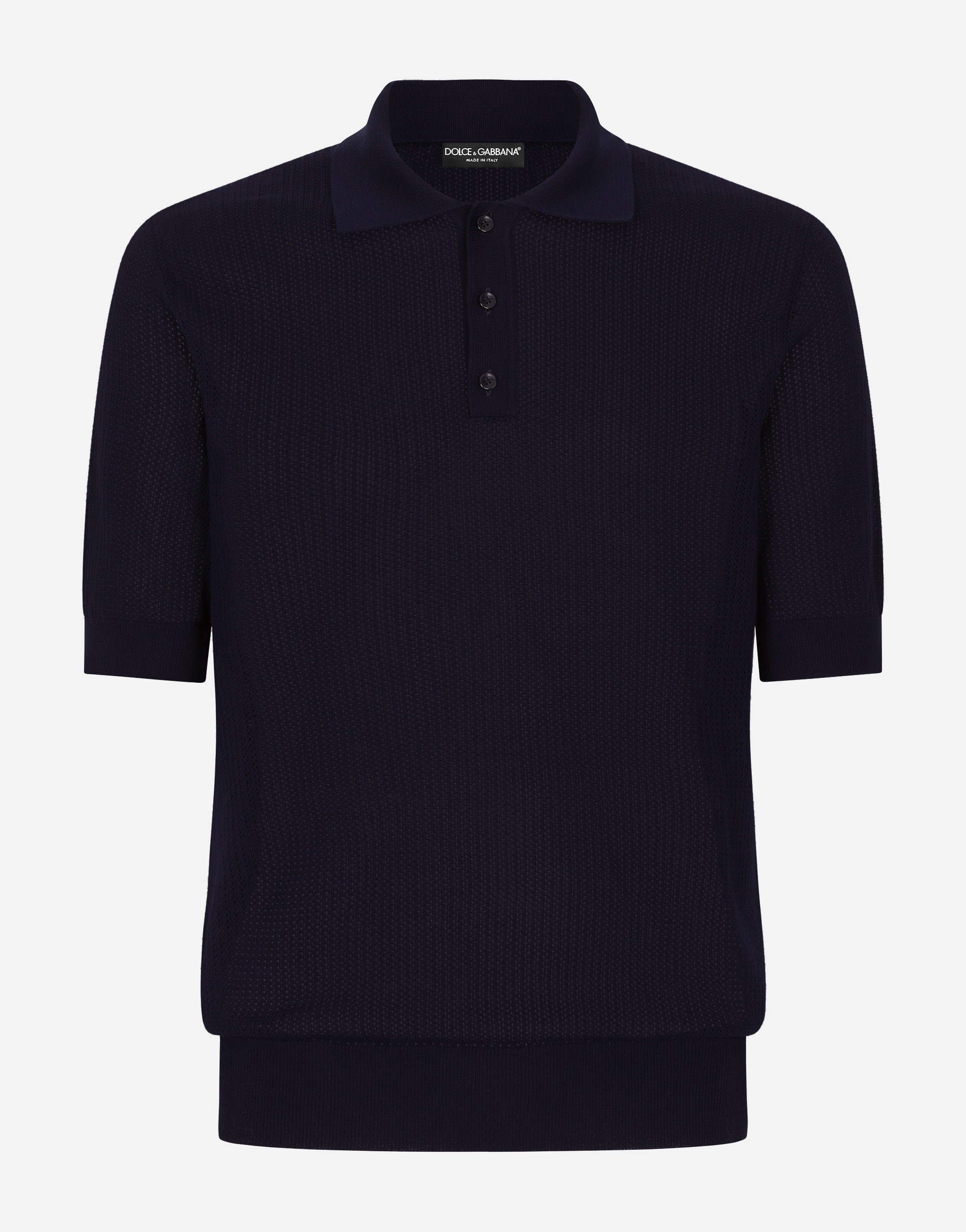 Cotton polo shirt with logo label in Blue