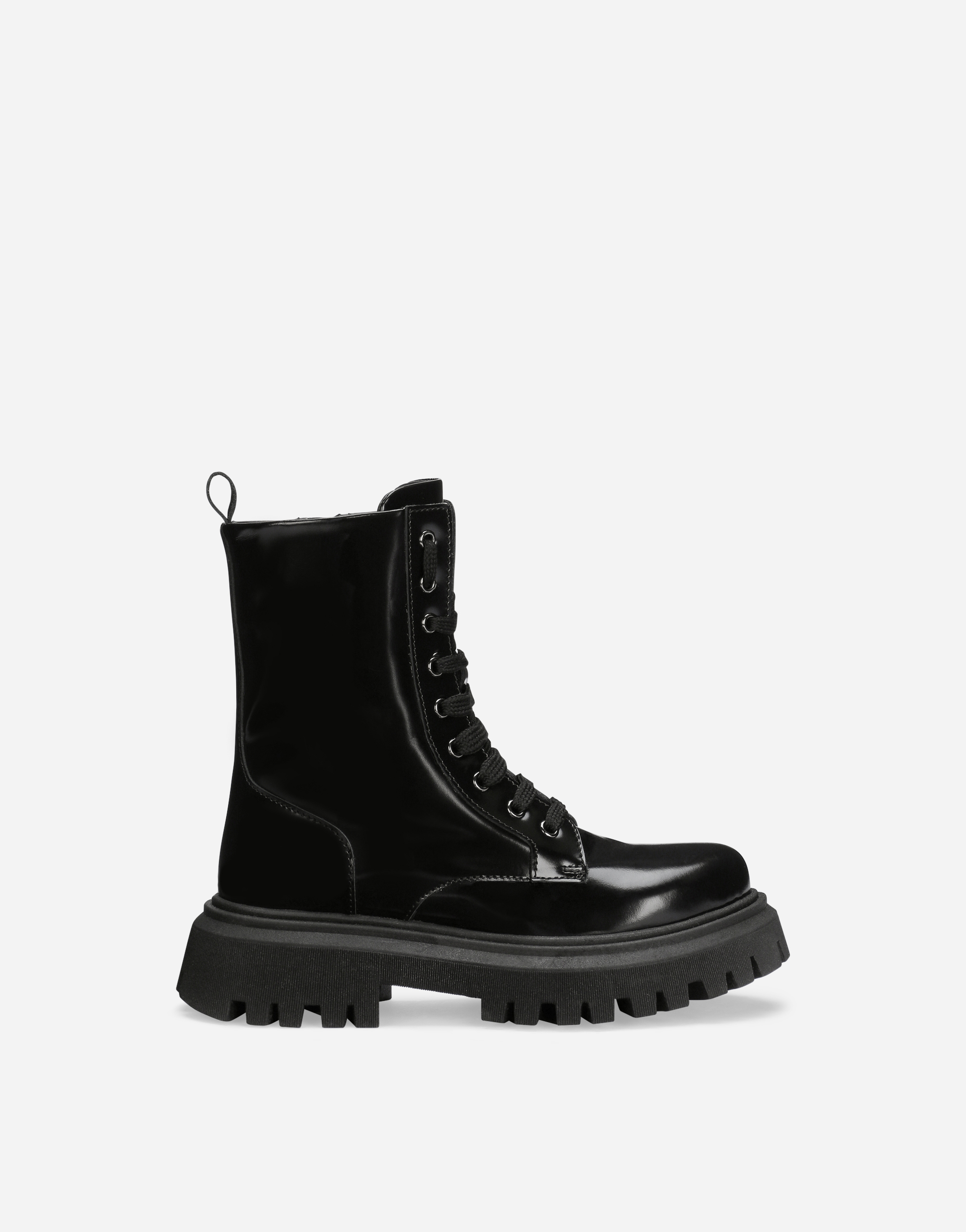 Brushed calfskin combat boots in Black