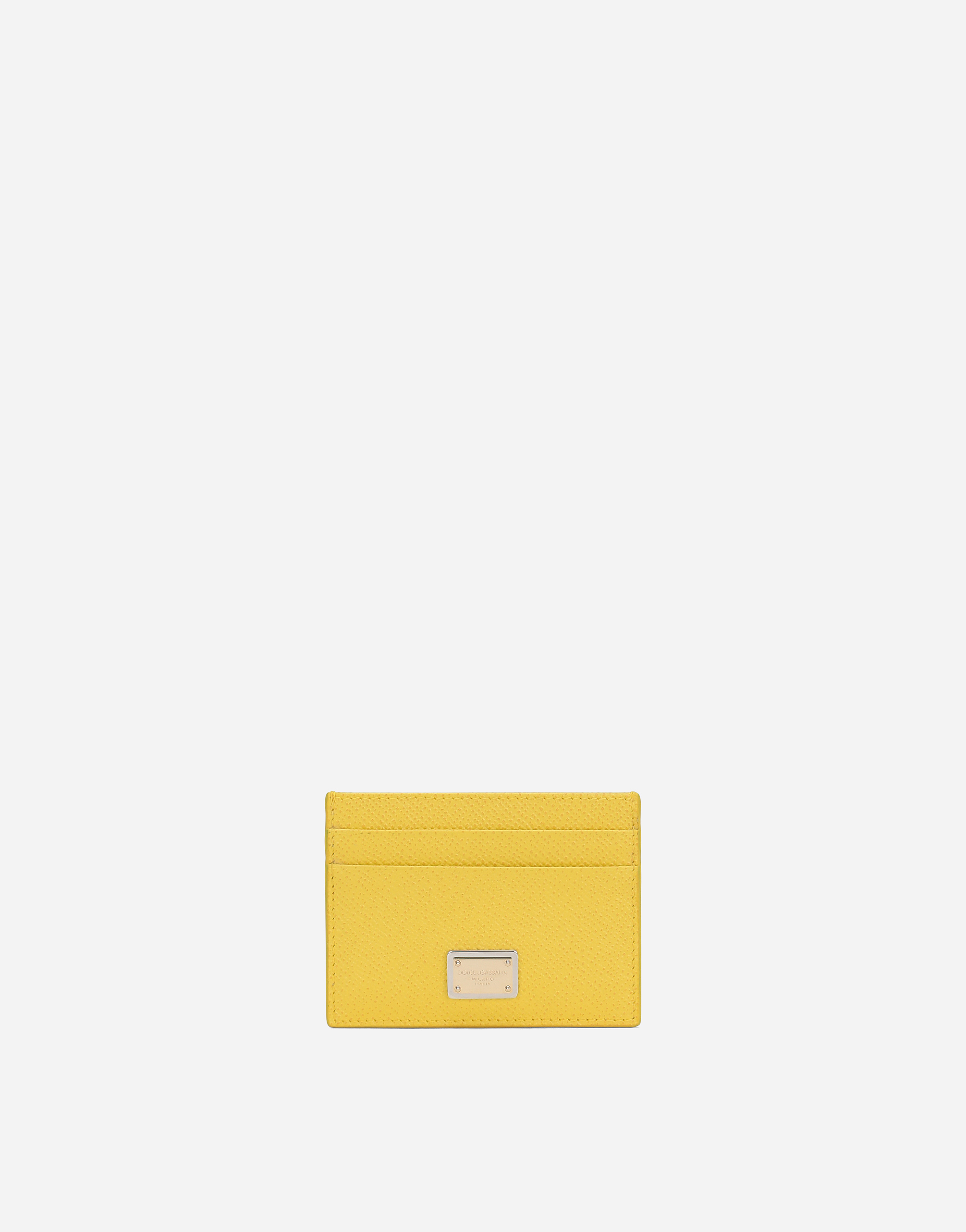 Dauphine calfskin card holder with branded tag in Yellow