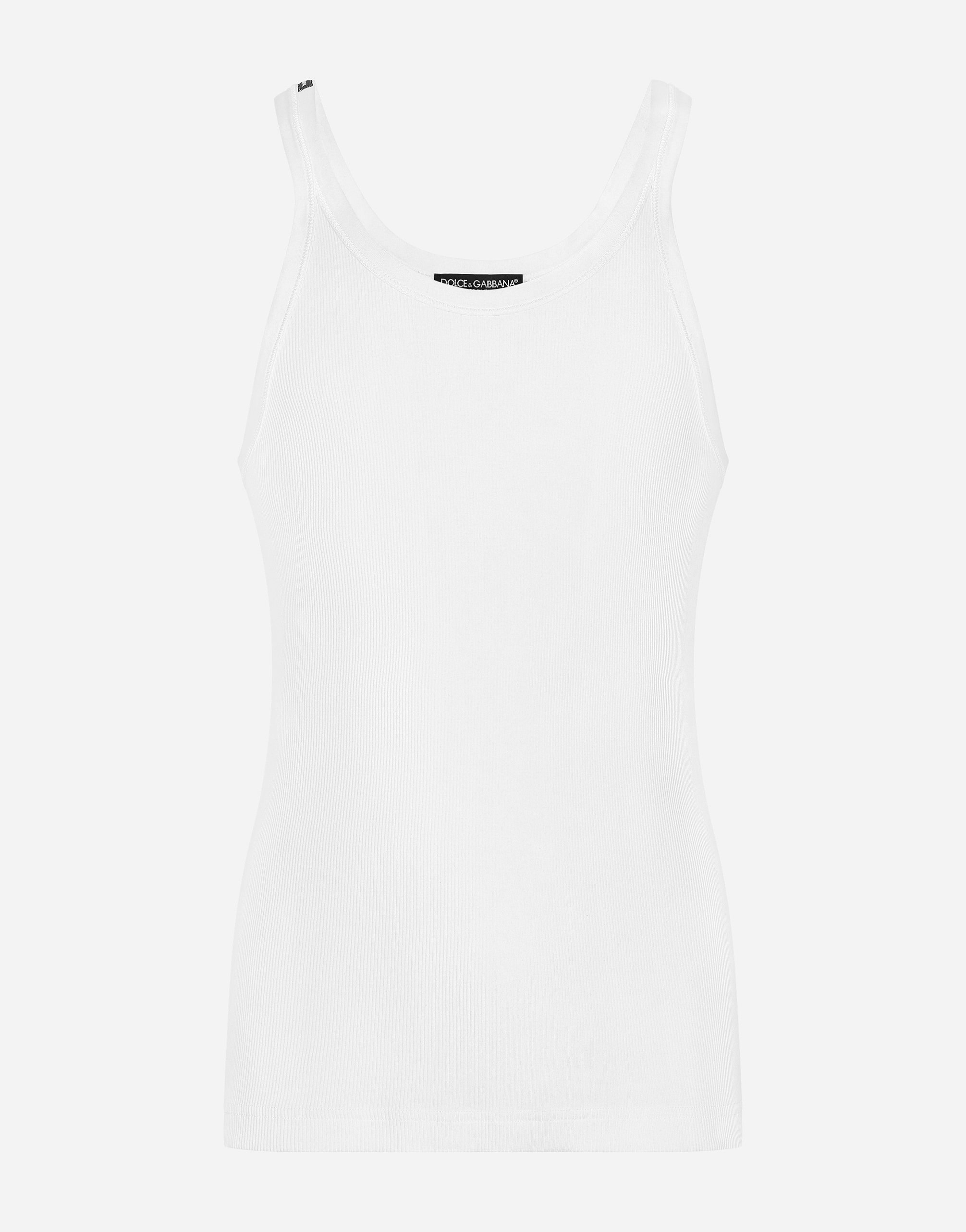 Fine-rib washed cotton singlet in White