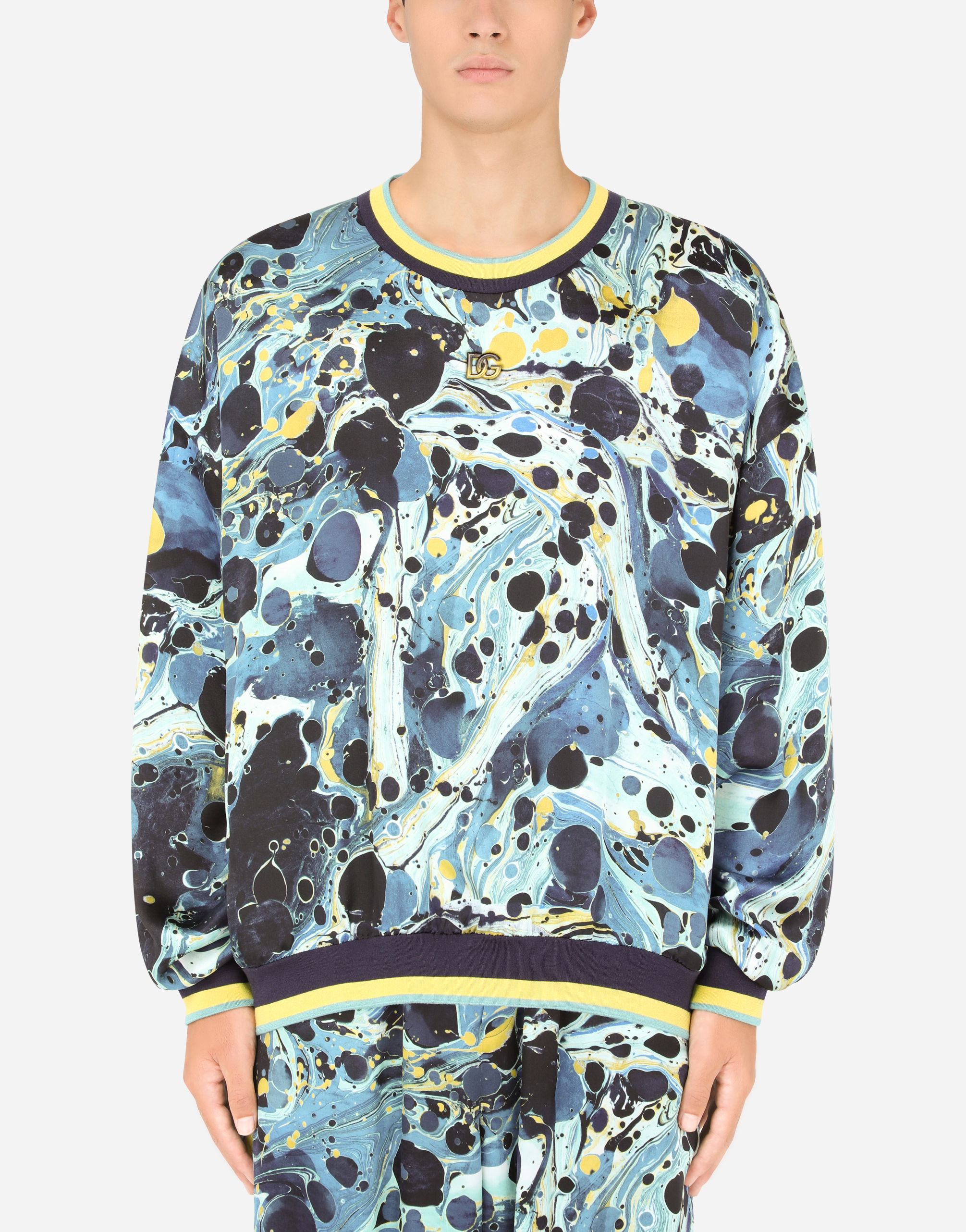 Marbled-print satin sweatshirt with DG logo in Multicolor